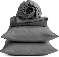 Jogo de lençol 100% algodão egípcio | Contagem de 400 fios - Lençóis de cama e fronha | Bolso profundo para colchões de até 45,7 cm | Queen - Cinza escuro - 4 peças | Algodão egípcio certificado |