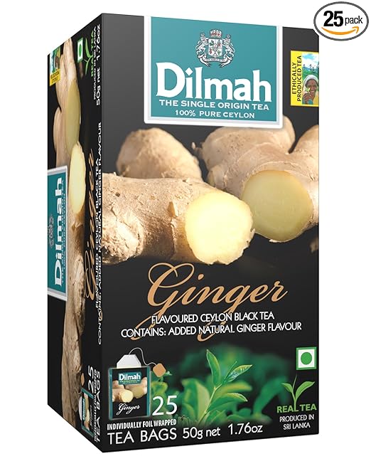 Dilmah Ginger Flavoured Pure Ceylon Black Tea, 2g X 25 Tea Bags