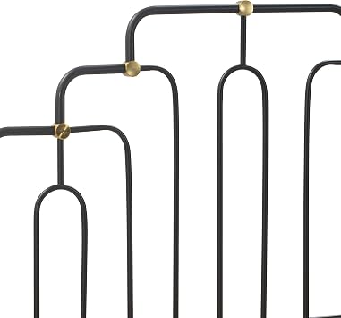 Elle Decor Astrid Modern Bed with Metal Headboard and Footboard، لا يتطلب أي صندوق ربيع ، ديكو فينتيج أثاث غرفة نوم صناعي ، تفاصيل نحاسية ، حجم الملكة