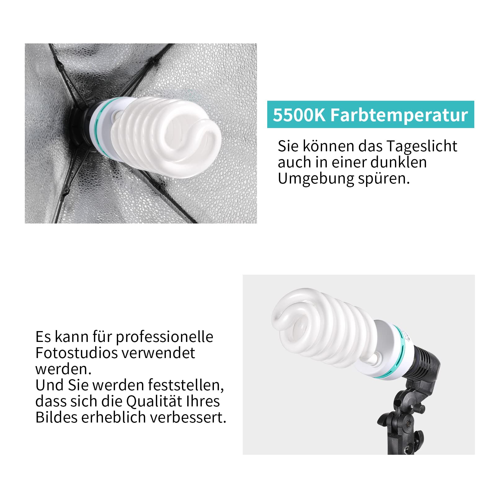 2X135W CFL Fotolampe 5500K Fotoleuchte mit E27 Stecker,FGen Studioleuchte Energiesparende 10000 Stunden Lebensdauer Beleuchtung für Produktfotografie Fotostudio,Fotografie,Softbox