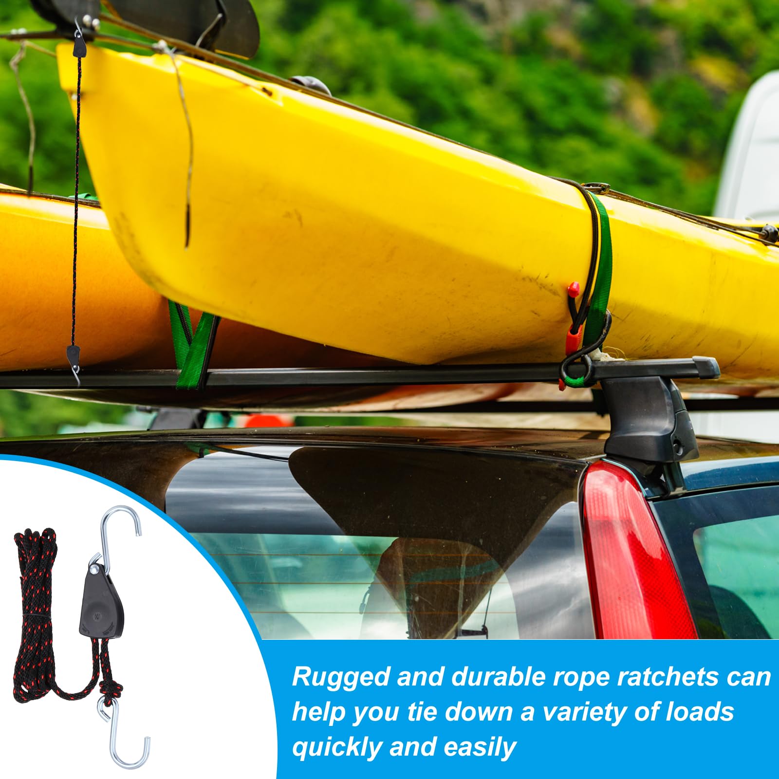 PATIKIL 2 Pcs Red & Black 1/4" x 10 ft Heavy Duty Kayak Rope Tie Down Straps, Compatible with Car, Truck, Trailer, ATV - Image 4
