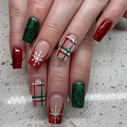 Christmas Press on Nails Medium Square Nails Press on with