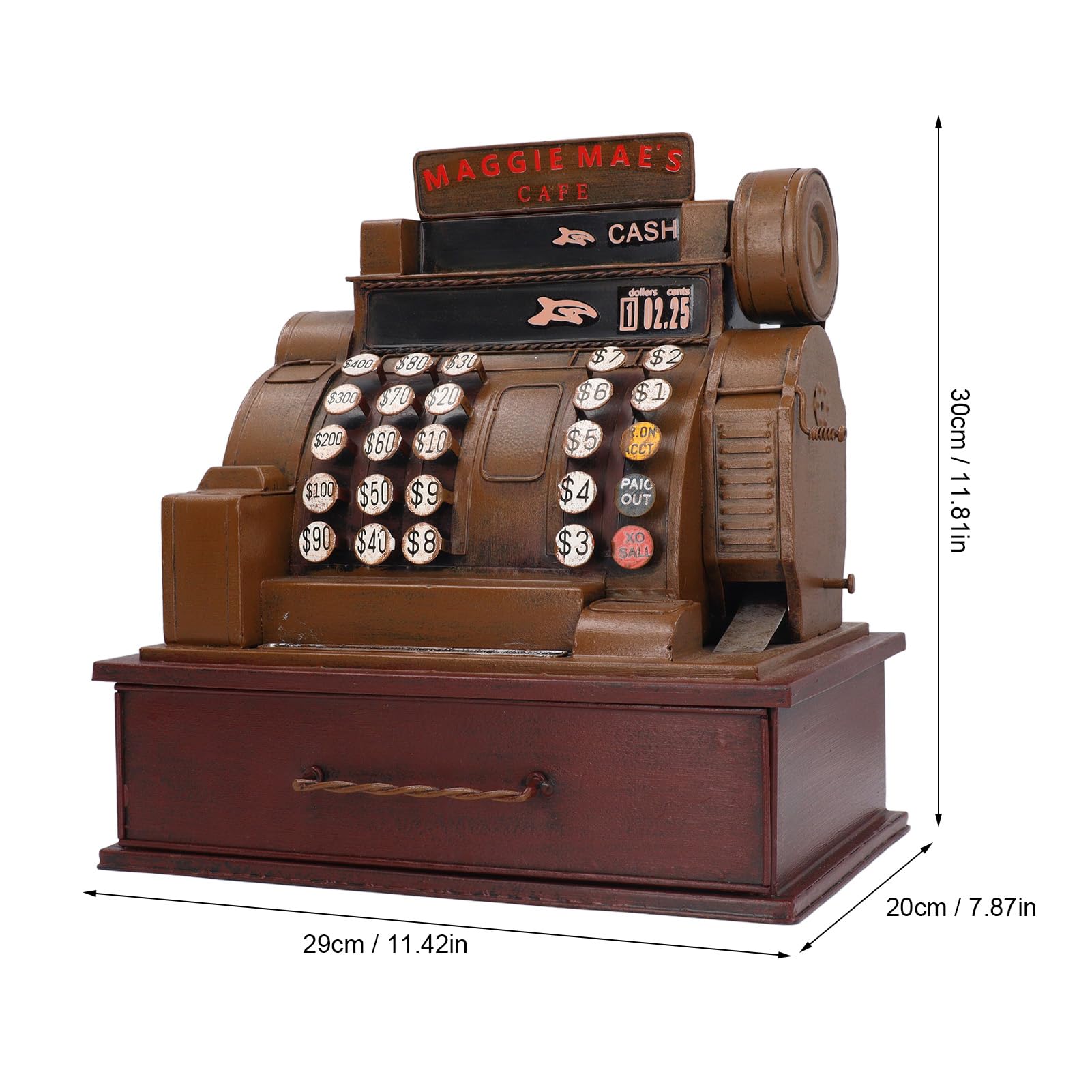 Caisse enregistreuse vintage style rétro multifonction pour bureau, marron