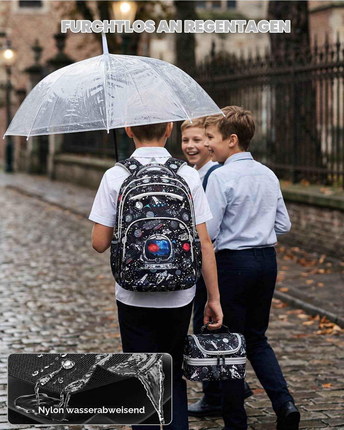 Amythe Schultasche Jungen Teen 8-15 Jahre 3-teilig Wasserdicht, Schwarz