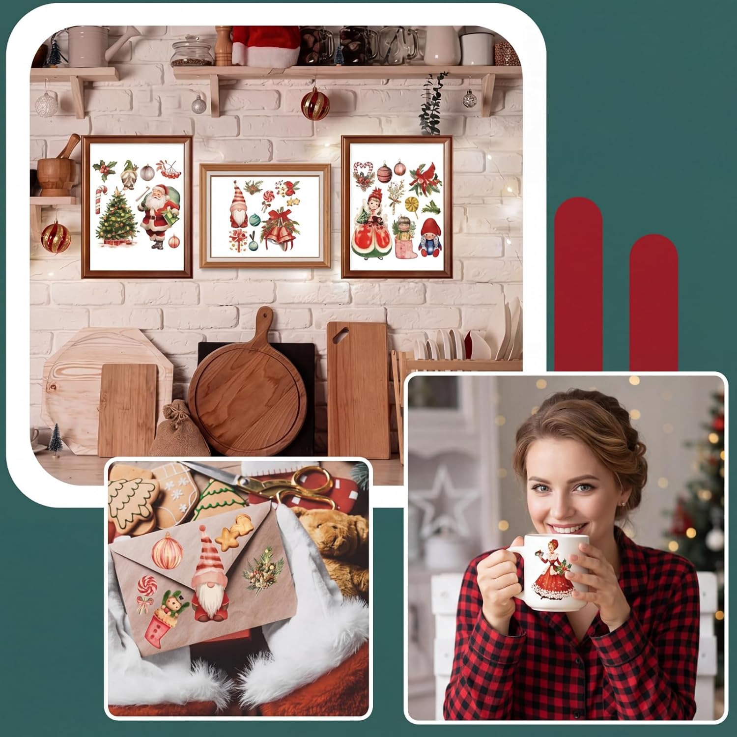 Honoson 19 Sheets Christmas Rub on Transfers for Crafts and Furniture Vintage Christmas Rub on Transfer Sticker Red Santa Claus Cardinal Xmas Decal for Paper DIY Home Decor, 5.9x5.9inch (Retro)