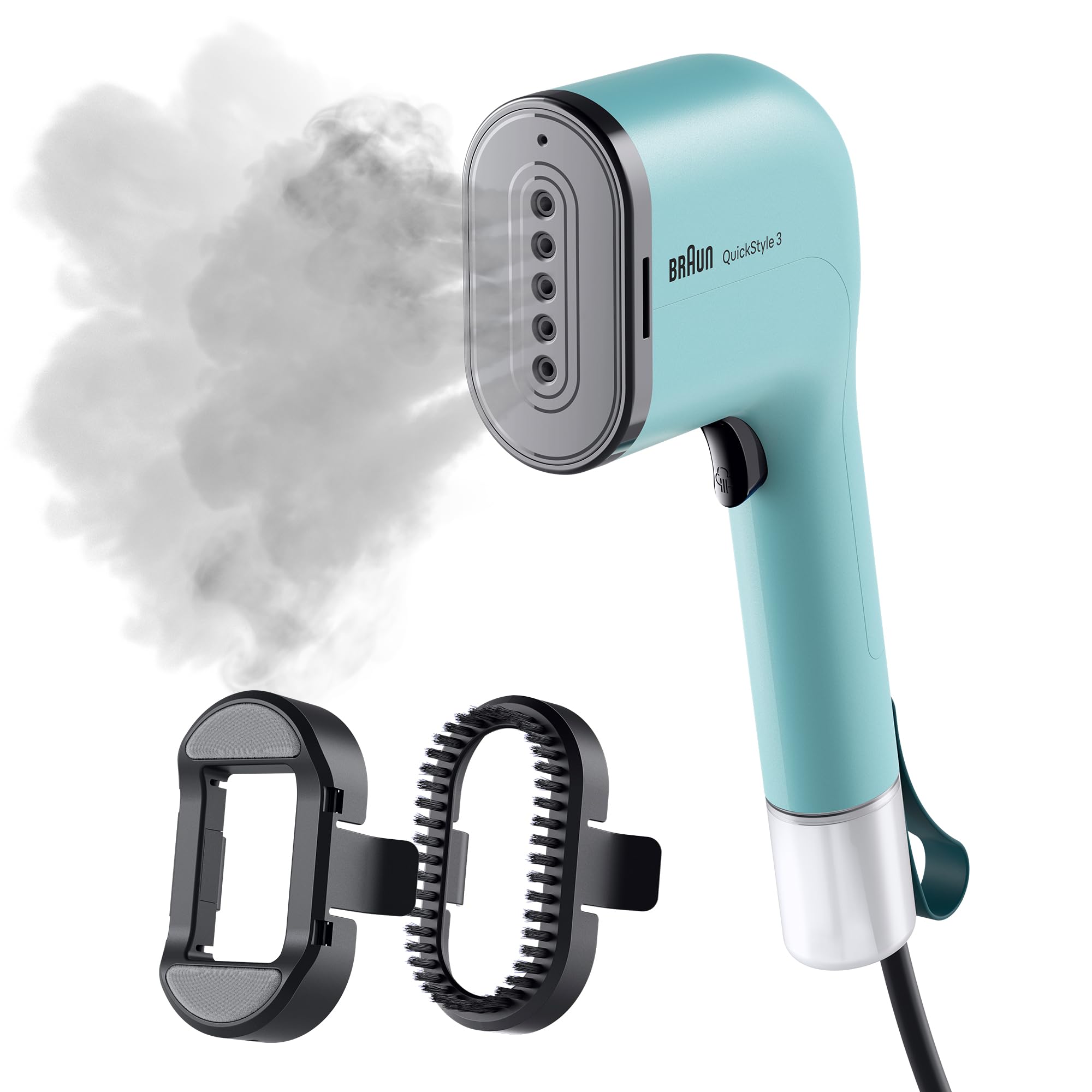 Braun QuickStyle 3 โ Compact & Lightweight Handheld Garment Steamer, Fast Heat-Up, 20 g/min Steam Output, 70 ml Removable Water Tank, Heat-Resistant Travel Pouch, Green (GS3013GR)
