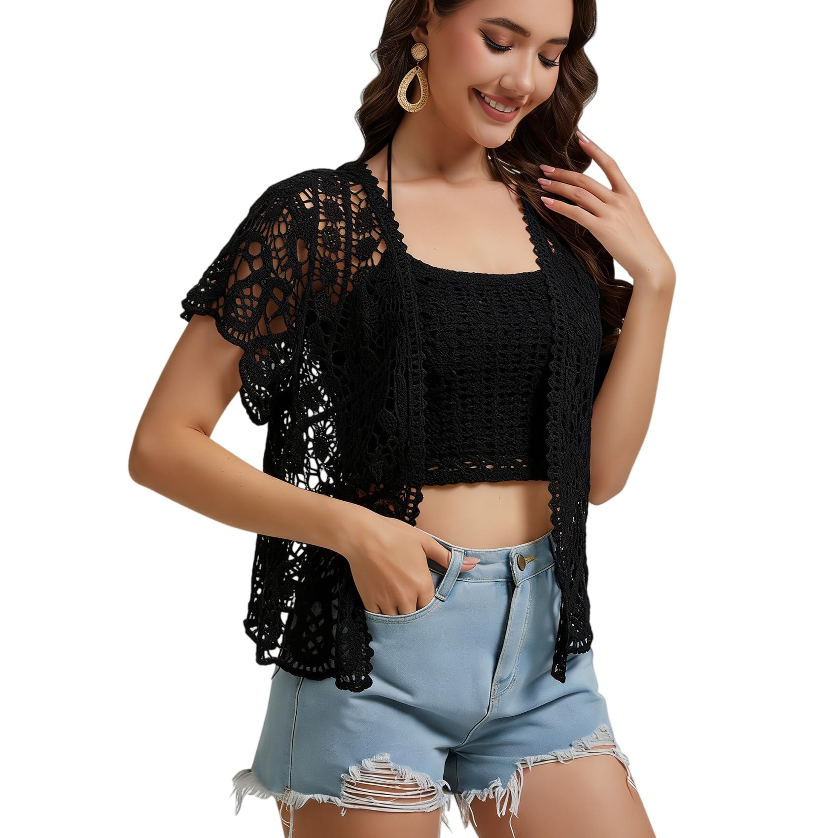 SMDPPWDBB Boléro à manches courtes en dentelle pour femme