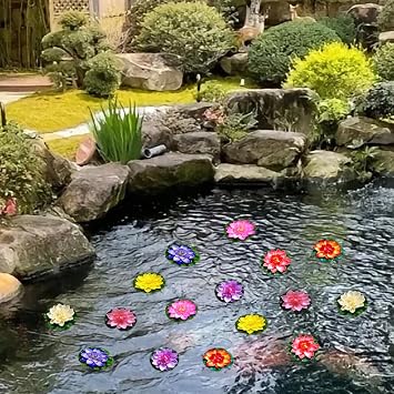 Artificial Floating Foam Lotus Flower with Water Lily Pad,16 Pcs 10cm Artificial Lily Pads for Pond,8-Color Lifelike Lotus Flowers Water Lilies,Water Lilies for Fountain Garden Pond Decor