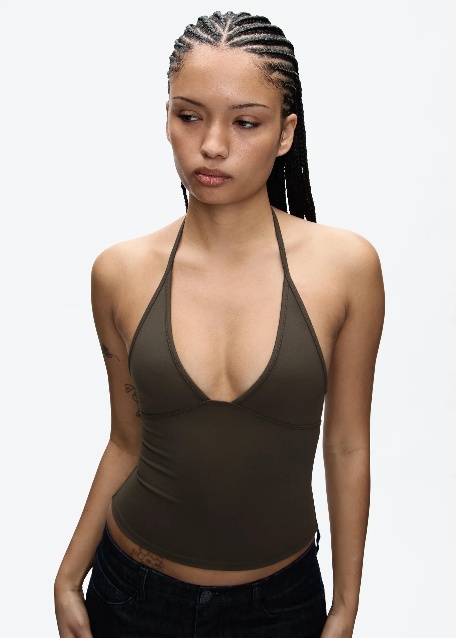 Dos Nu Femme Débardeur Dos Nu, décolleté en V Profond, Coupe cintrée, Courte, à la Taille, vêtements d'extérieur Polyvalents, Chemise de Base