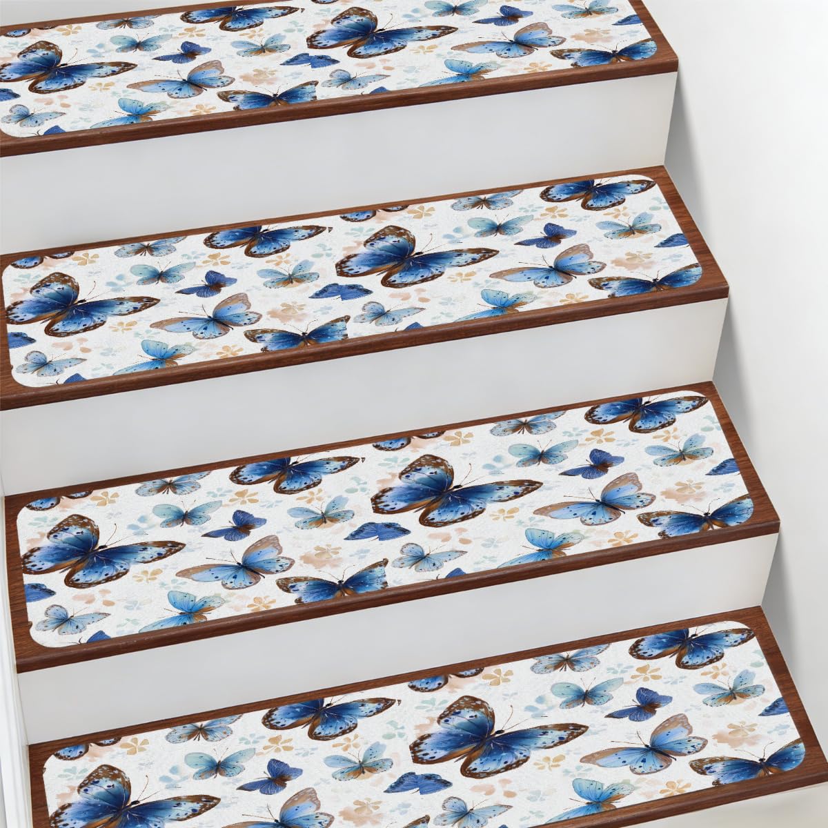 Patrón de mariposa azul acuarela en alfombra de peldaños Mexpekil antideslizante interior
