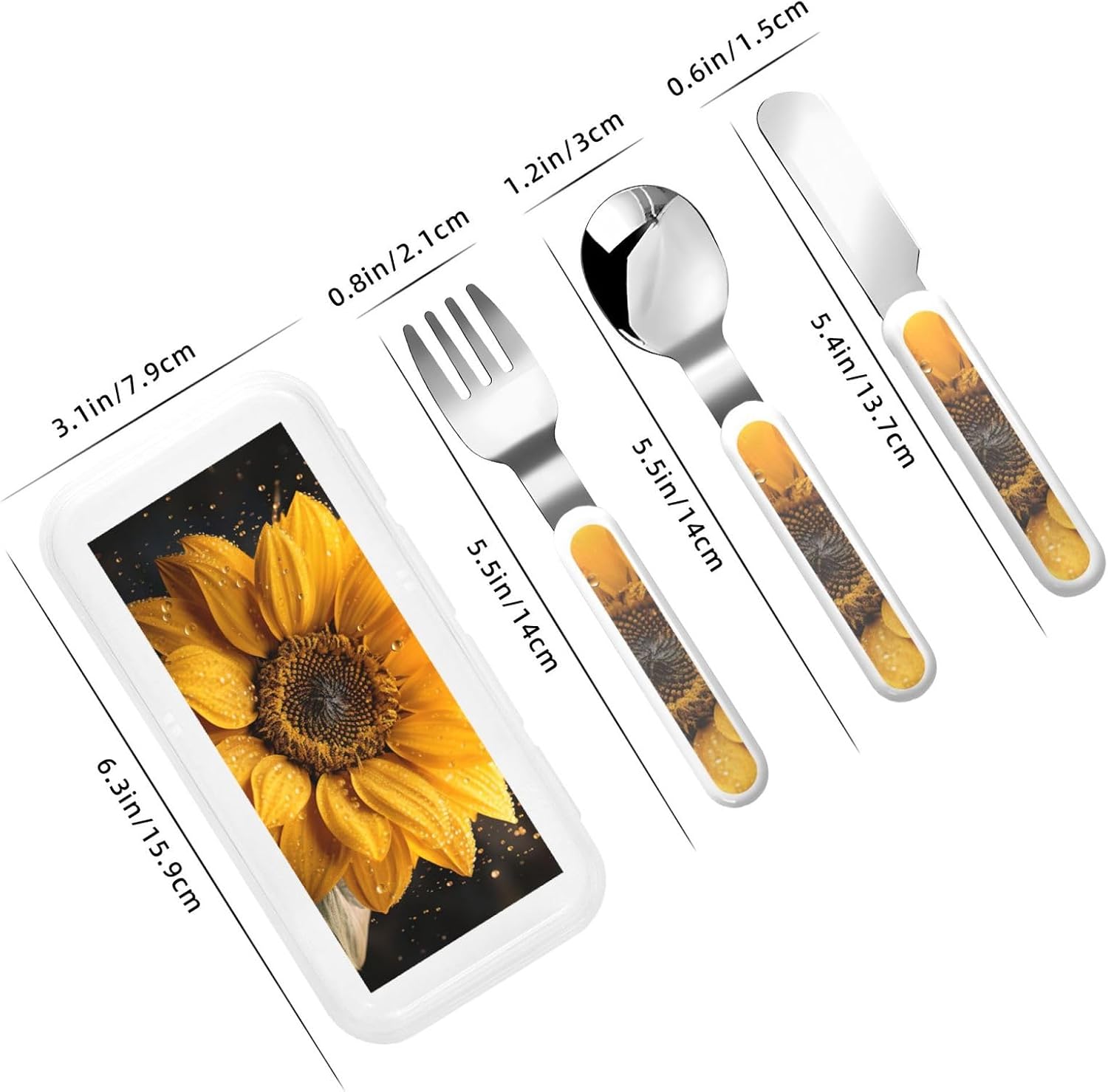 Beautiful sunflower 4 Print Stainless Knife Spoon Fork 3-Piece Set,Flatware Cutlery Set With Storage Case