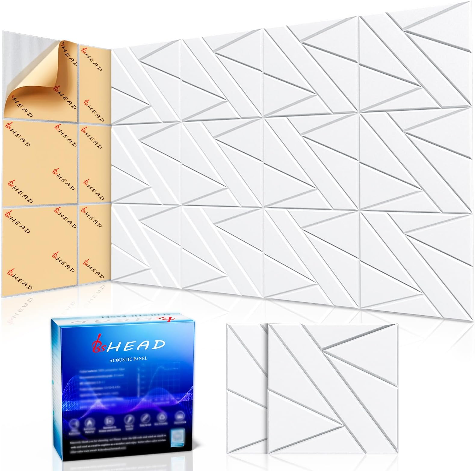 12 Pack Self-Adhesive Soundproof Wall Panels, 12 x 12 x 0.47 In Sound Proof Foam Panels for Walls, 1.2lb/ft³ High Density, Thicker 0.47in, Acoustic Panels, Noise Dampening Panels Studio White