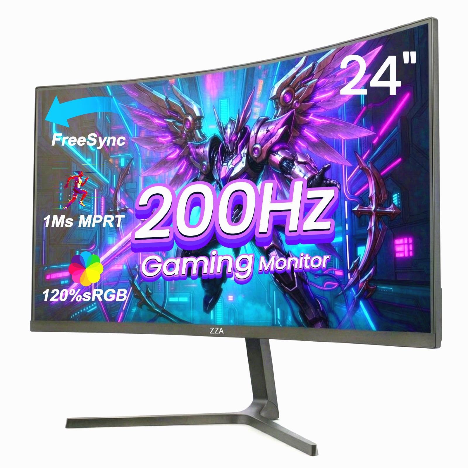 ZZA 24 Inch Gaming Monitor 200Hz, FHD 1080P Computer Screen, FreeSync, 3000:1 Contrast, 120% sRGB, HDMI & DP Ports, VESA Mount, HDMI Cable Included