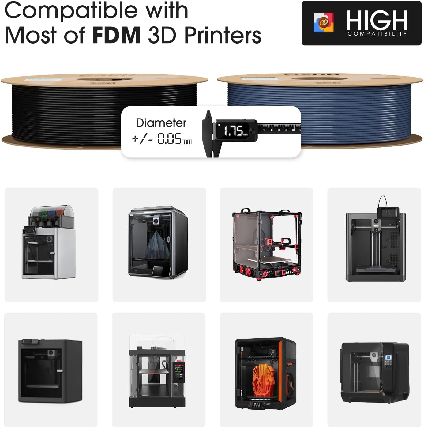 eSUN PETG Basic Filament 1.75mm, High Toughness Glossy PETG 3D Printing Filament, 1KG per Spool, 2 Spools 3D Printer Filament, Grey