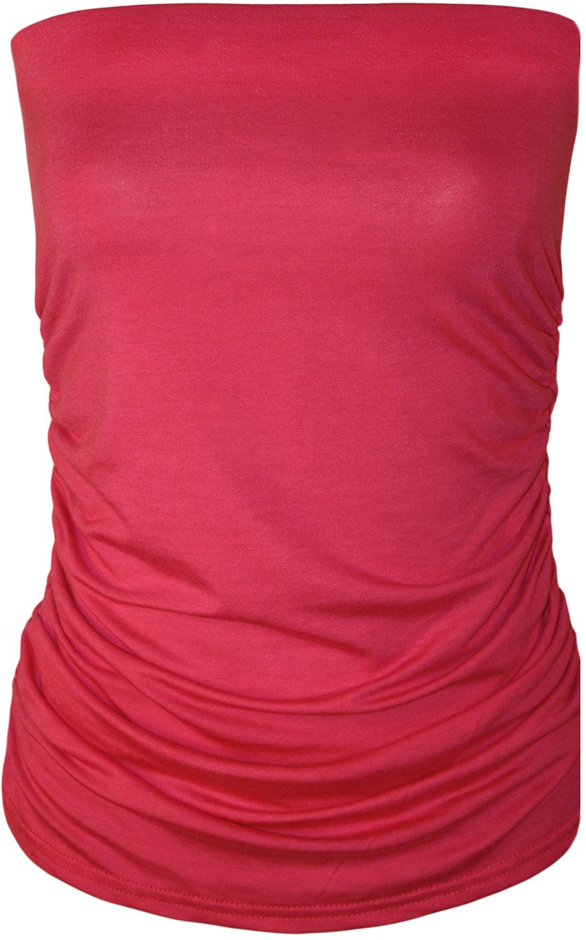 Wearall Women's Cerise. Strapless Ruched Boob Tube Sleeveless Plain Bandeau Top 12-14