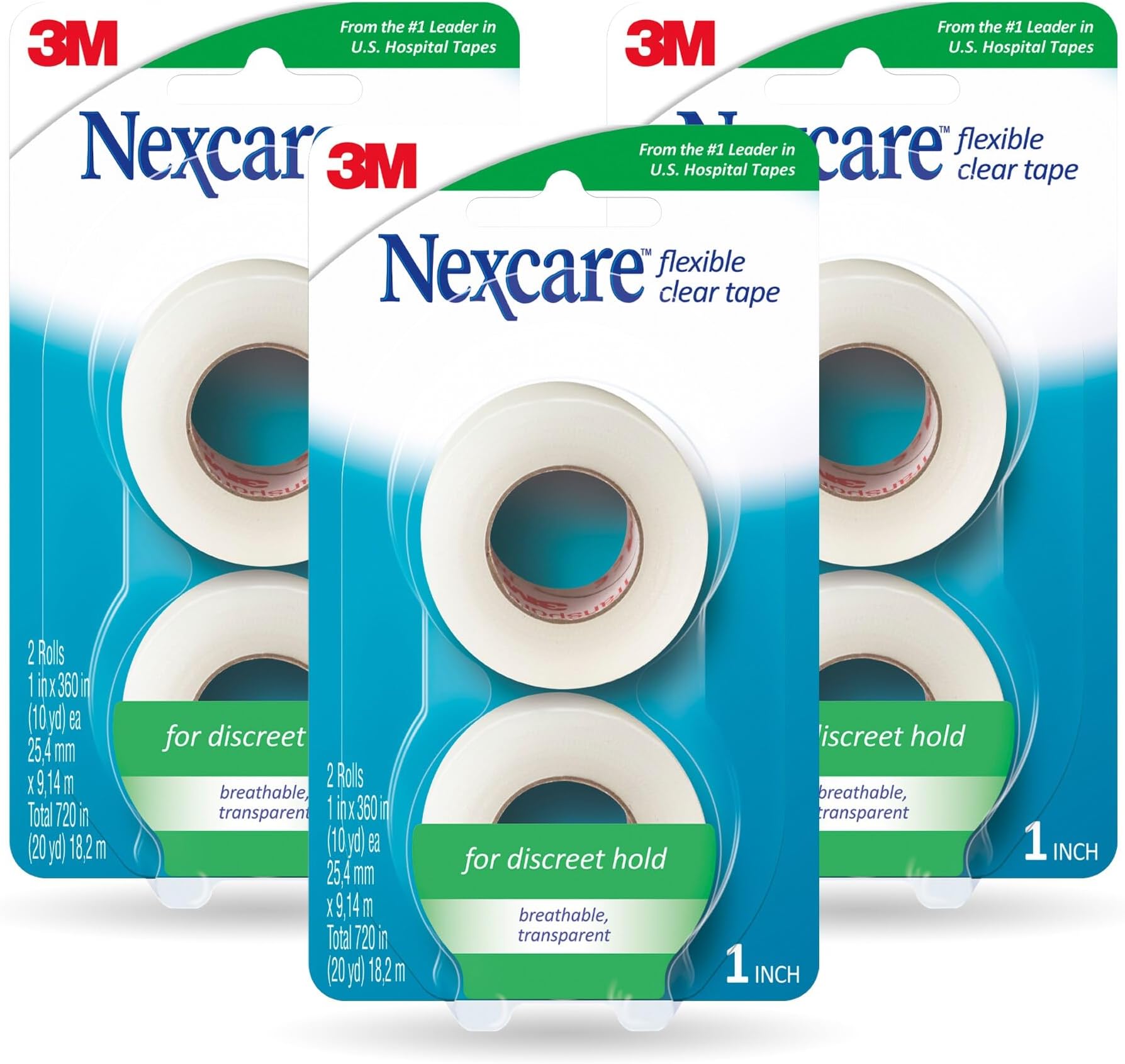 Nexcare Flexible Clear Tape, Waterproof Transparent Medical Tape, Secures Dressings and Catheter Tubing - 1 In x 10 Yds, 6 Rolls of Tape