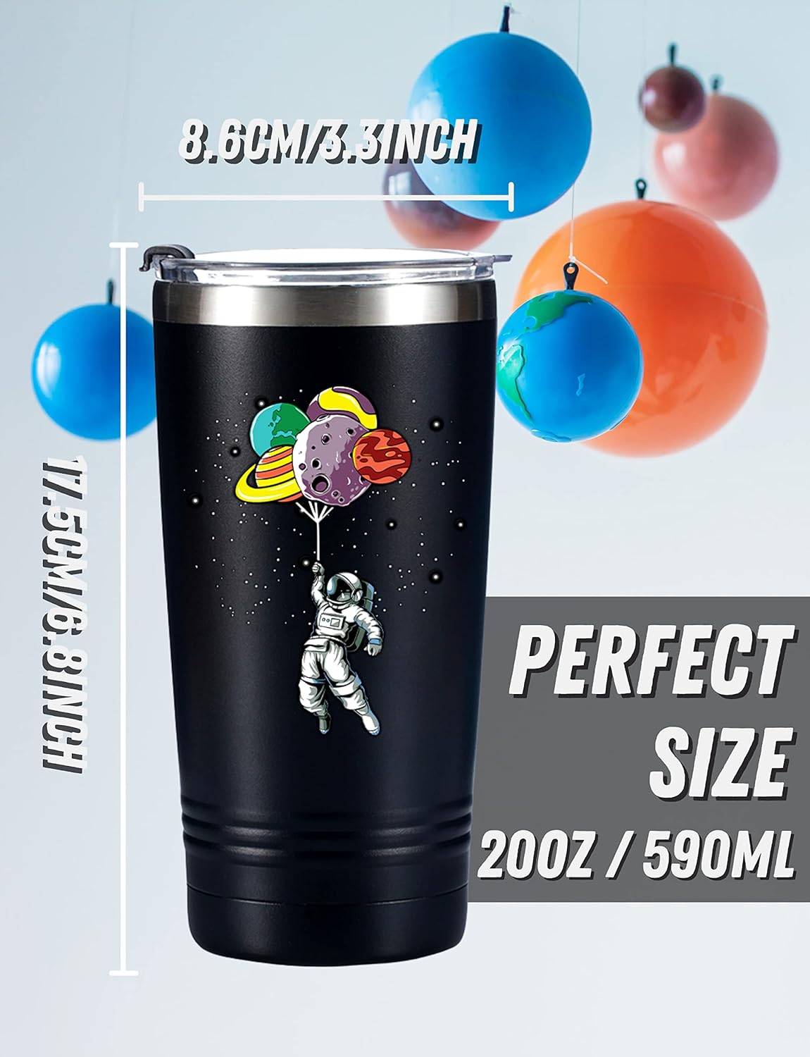 Onebttl Space Astronomy Gifts Tumbler Travel Coffee Mug, Astronauts Gifts for Astronomy Space Lover, Men, Boys, Christmas, Birthday, Stainless Steel Insulated 20oz/590ml - Balloon - Image 2
