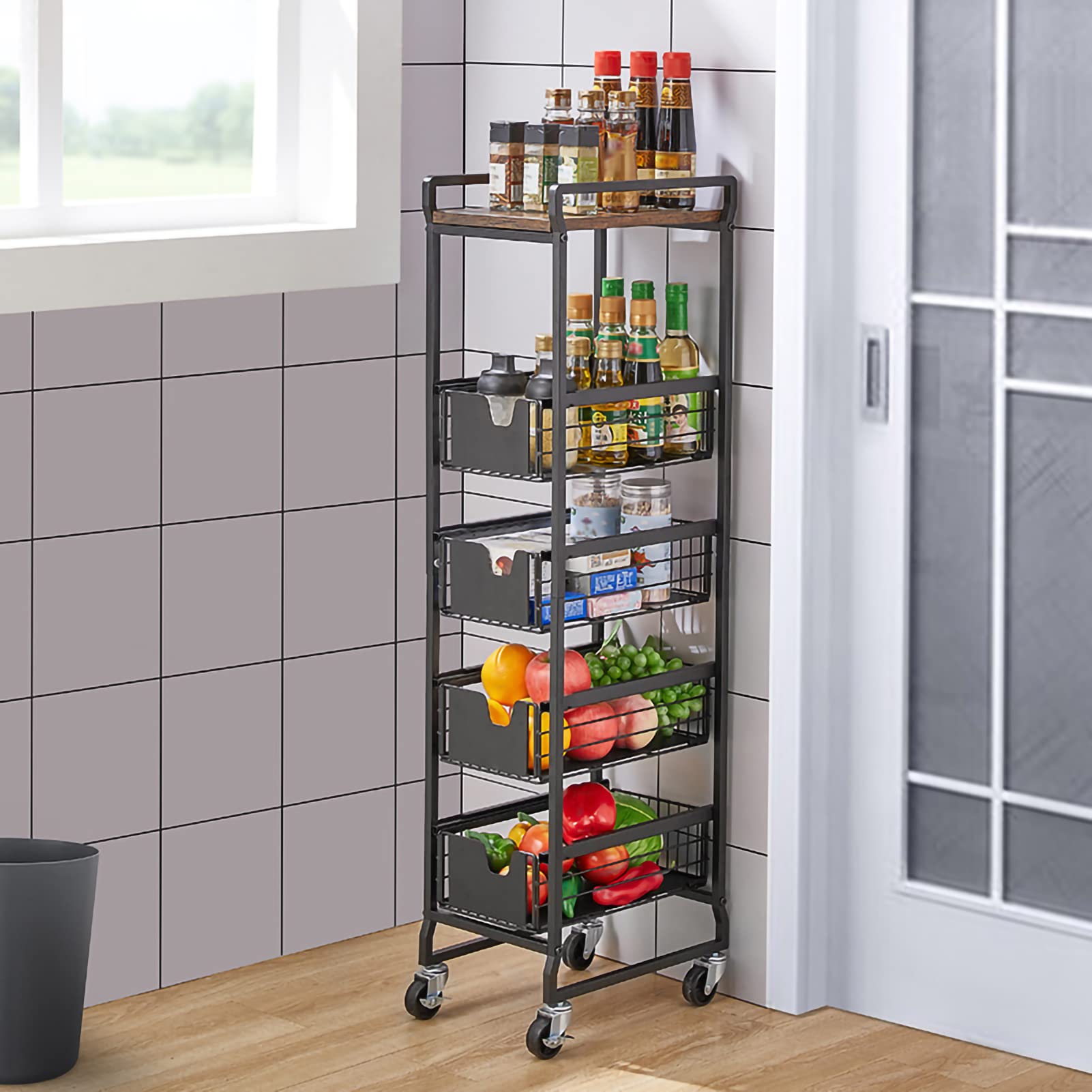 Chariot utilitaire roulant avec 4 tiroirs, meuble de rangement étroit pour bureau