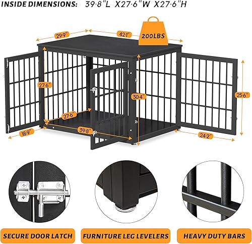 Miniatura 4 de Mueble de jaula de perro resistente de 42 pulgadas para perros grandes y medianos, mesa auxiliar decorativa para casa de mascotas, muebles de madera
