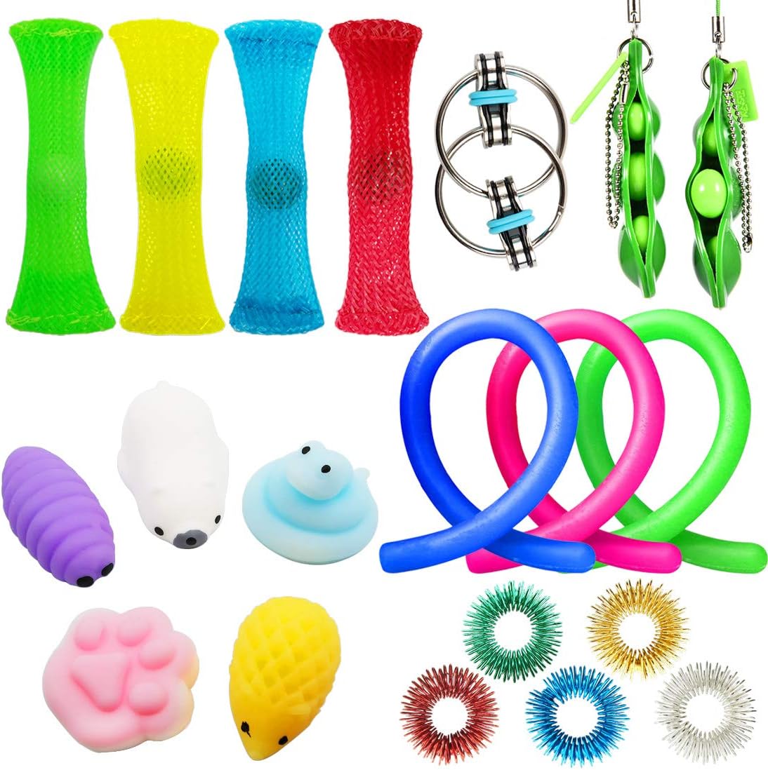 Sensory Fidget Toys with Mochi Squishy, Stretchy String, for Autism, Relieve Stress, 20 Pack