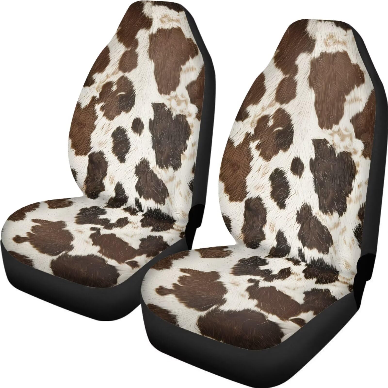 Lot de 2 housses de siège avant de voiture - Motif vache brune - Housses de siège de véhicule antidérapantes - Housse intérieure de voiture lavable - Protecteur de siège universel - Convient