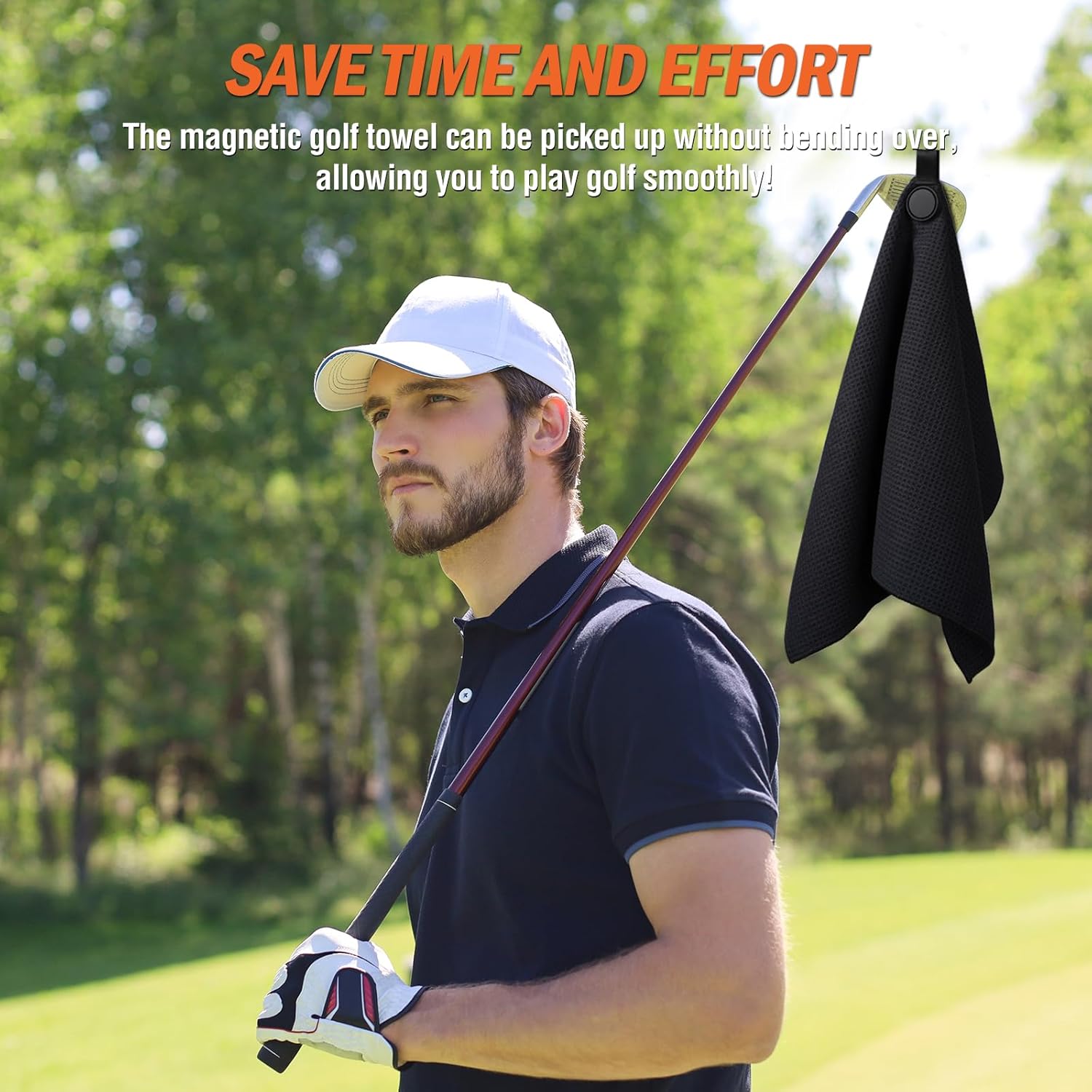 Magnetic Golf Towel, 23.6"x15.7" Golf Cleaning Towel, Premium Ultra-Absorbent Microfiber Golf Towel for Golf Bags, Carts and Clubs, Waffle Weave Pattern - Image 5