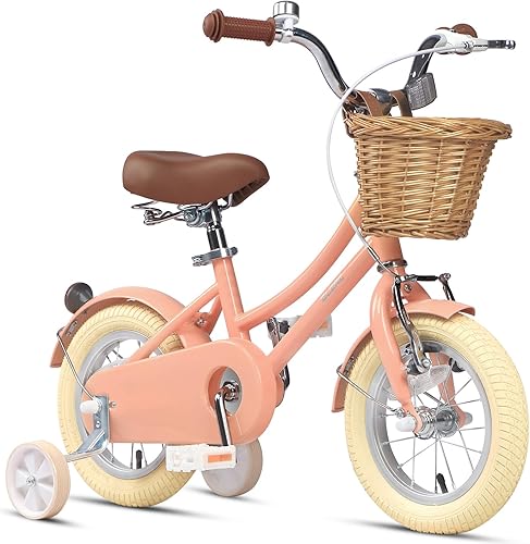 Glerc Little Molly - Bicicleta de crucero retro para niños de 2 a 13 años de edad con cesta de mimbre y ruedas de entrenamientosoporte, varios