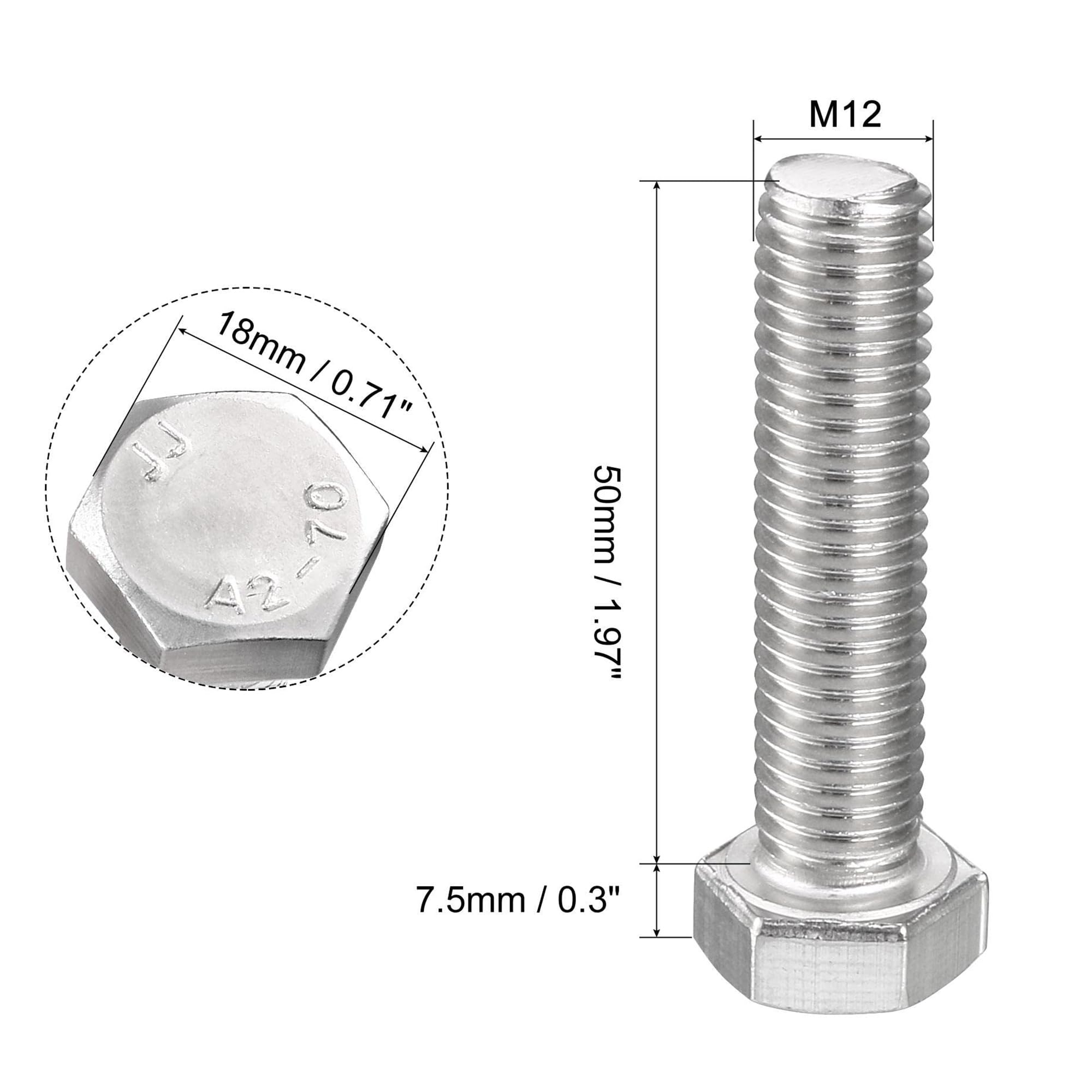 TA-VIGOR M16-2 x 50mm Hex Head Bolts, Full Thread Metric Cap Screws, Zinc Plated Steel - Image 2