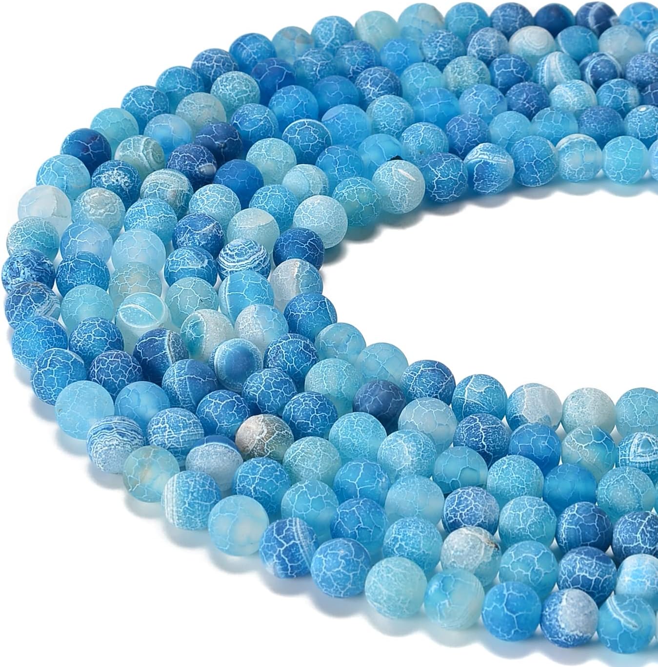 jodaying 8mm Froasted Blue Agate Round Natural Gematone Loose Beads for Jewelry Making DIY 1 Strand 15" 8mm Blue Froasted Agate