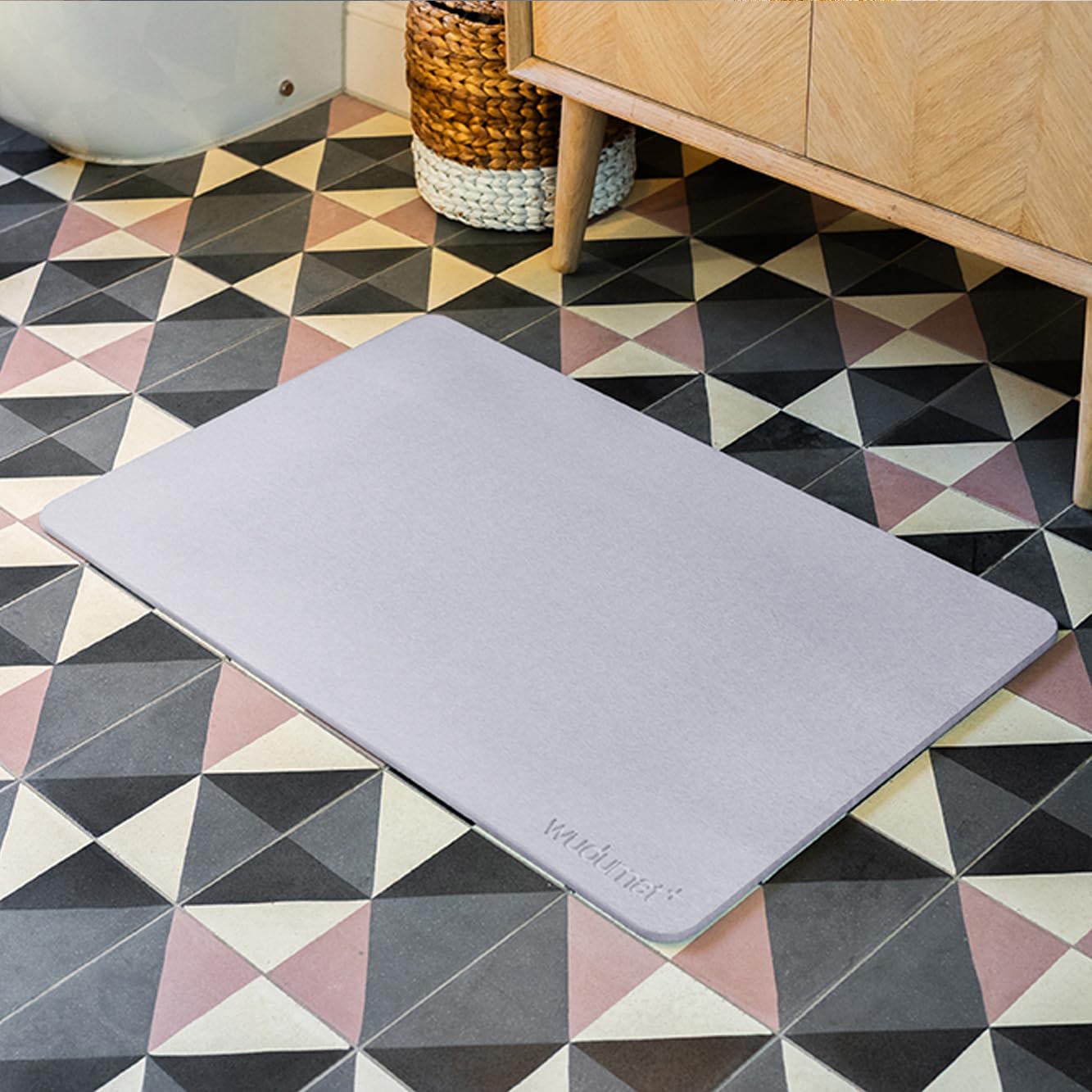 Wudumat Pastel Grey Wudumat+ Extra Large Stone Bath Mat | Quick Dry | Diatomaceous Earth Bathroom Floor Mat | Non-Slip | 80X50x0.9cm | Anti-Mould & Hygienic | Easy Clean | Absorbent Diatomite Shower Mat