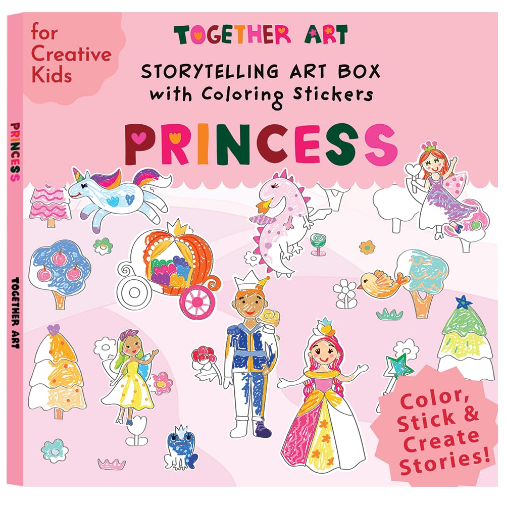 Together Art Princess Art Kit – DIY Sticker Coloring Craft Kit for Kids | DIY Color Your Own Stickers & Create Your Story | Coloring Stickers & Art