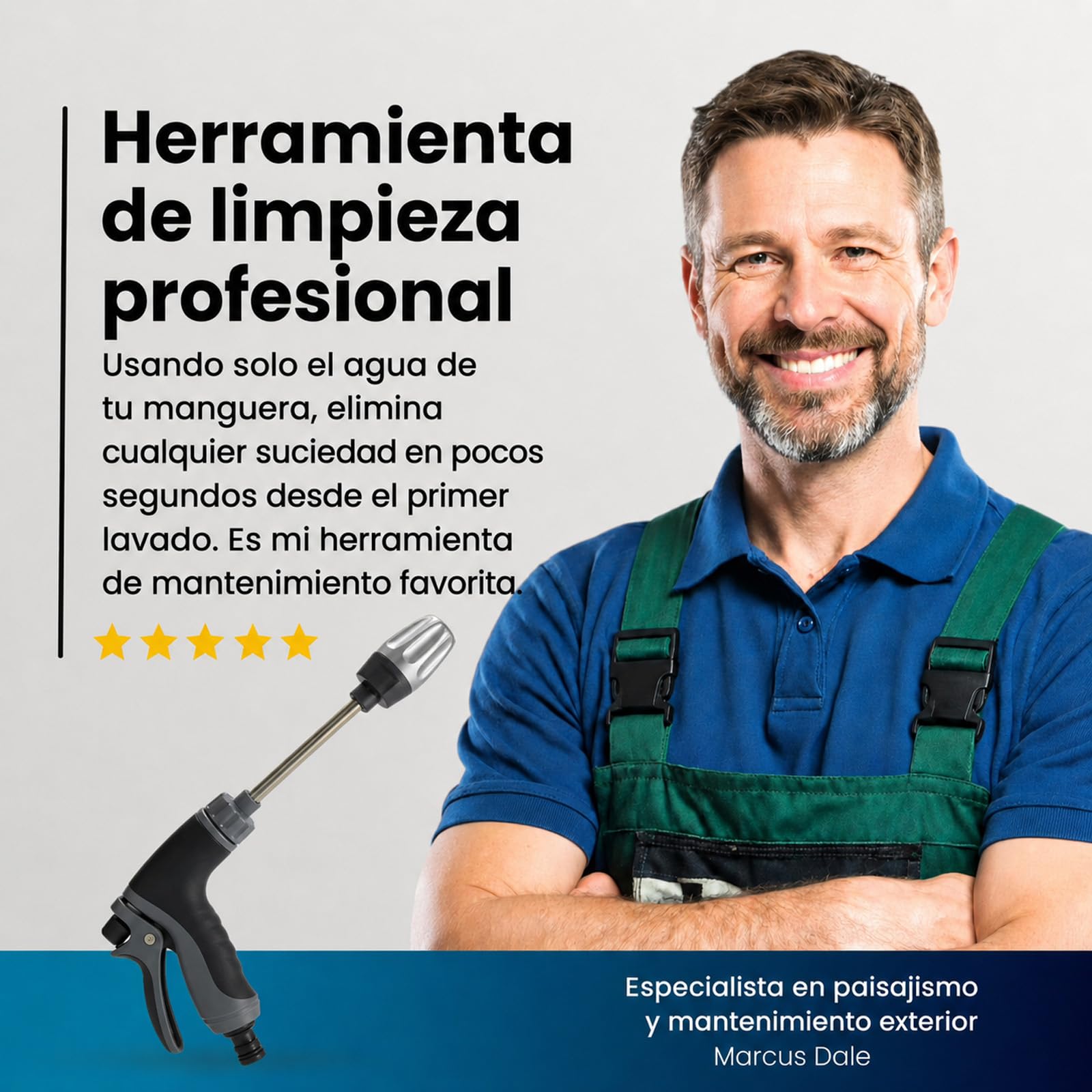 Jetterix Boquilla de Alta Presión para Manguera de Jardín, Pistola de Agua a Presión sin Electricidad, Pulverizador Ajustable para Coche, Terraza, Patio, Suelo, Valla y Limpieza Exterior (1 Pack)