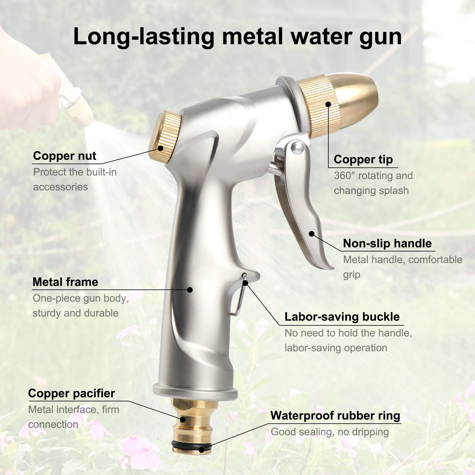 metalowy pistolet do zraszania, wysokiego ciśnienia pistoletu na wodę, wytrzymały pistolet na wodę ogrodową, do mycia samochodu, podlewania roślin, prysznic dla zwierząt domowych - krótki