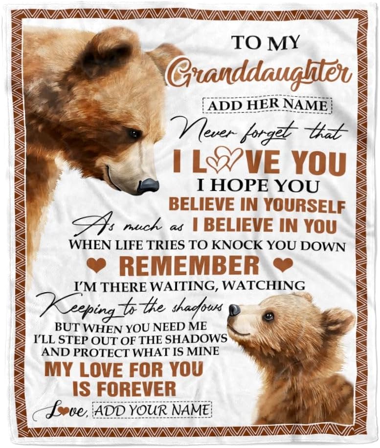 Personalized to My Granddaughter Gifts Blanket from Grandma Grandpa Proud of You Bear Granddaughter Gift for Birthday Graduation Christmas Fleece Blanket (30 x 40 in Baby Size)