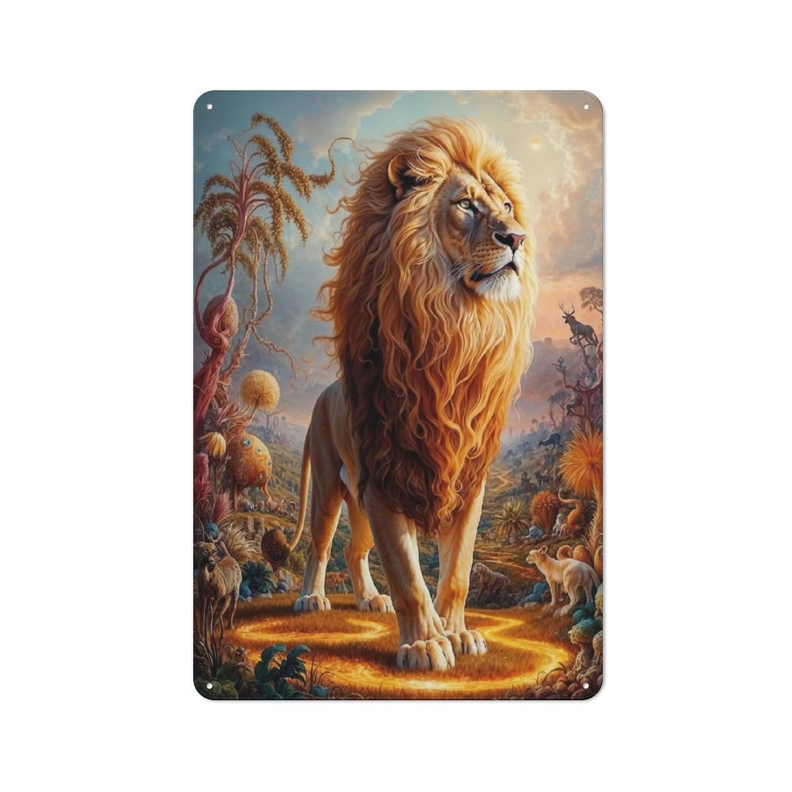 Rustic Tin Wall Sign 30x20cm Featuring Luminous Lion, Bistro Wall Plaque for Restaurant, Kitchen, Counter Or Breakfast Nook