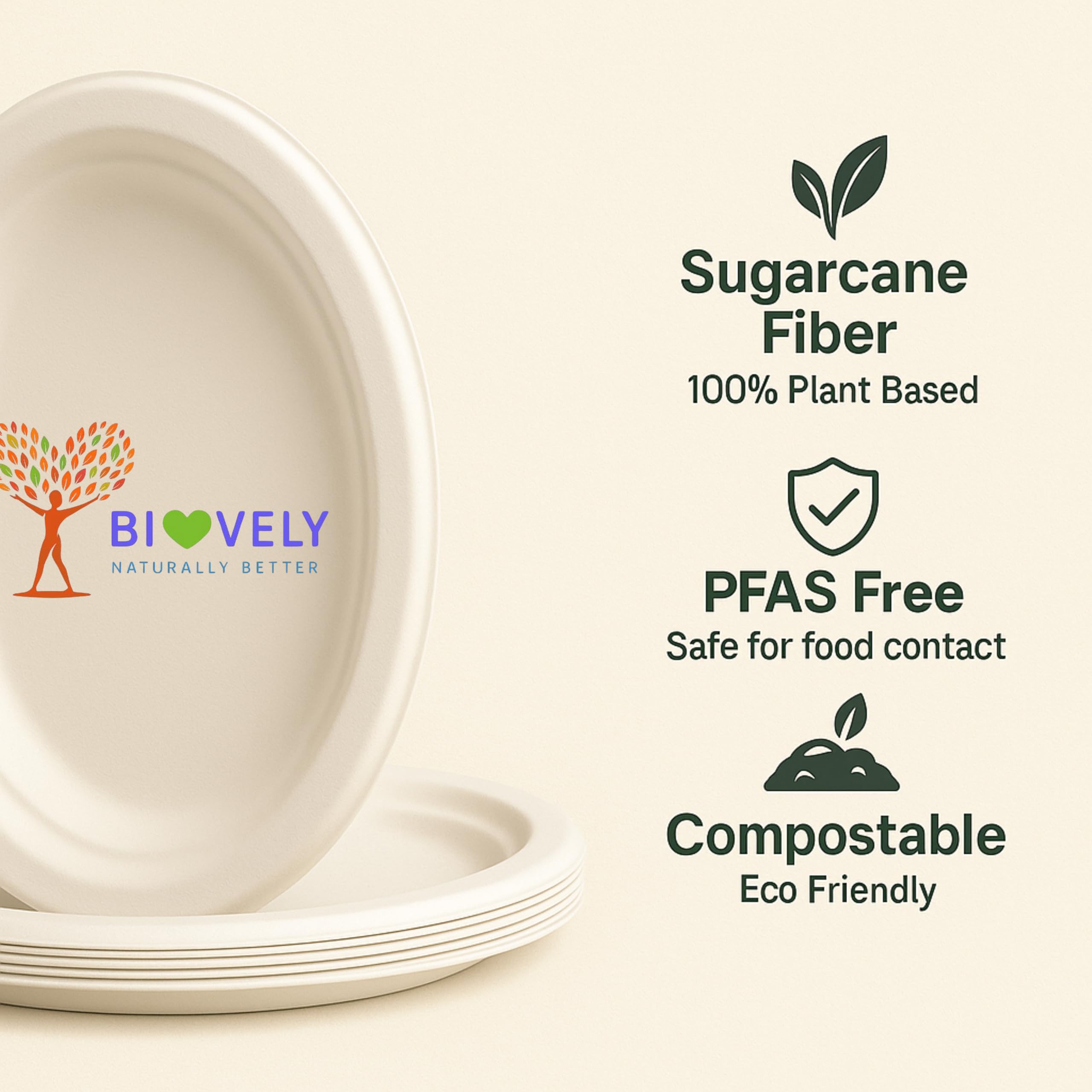 [20 x 26 cm - 125 piezas platos ovalados planos, biodegradables compostables ecológicos de bagazo - desechables, resistentes y reciclables, ideales para fiestas, catering, eventos