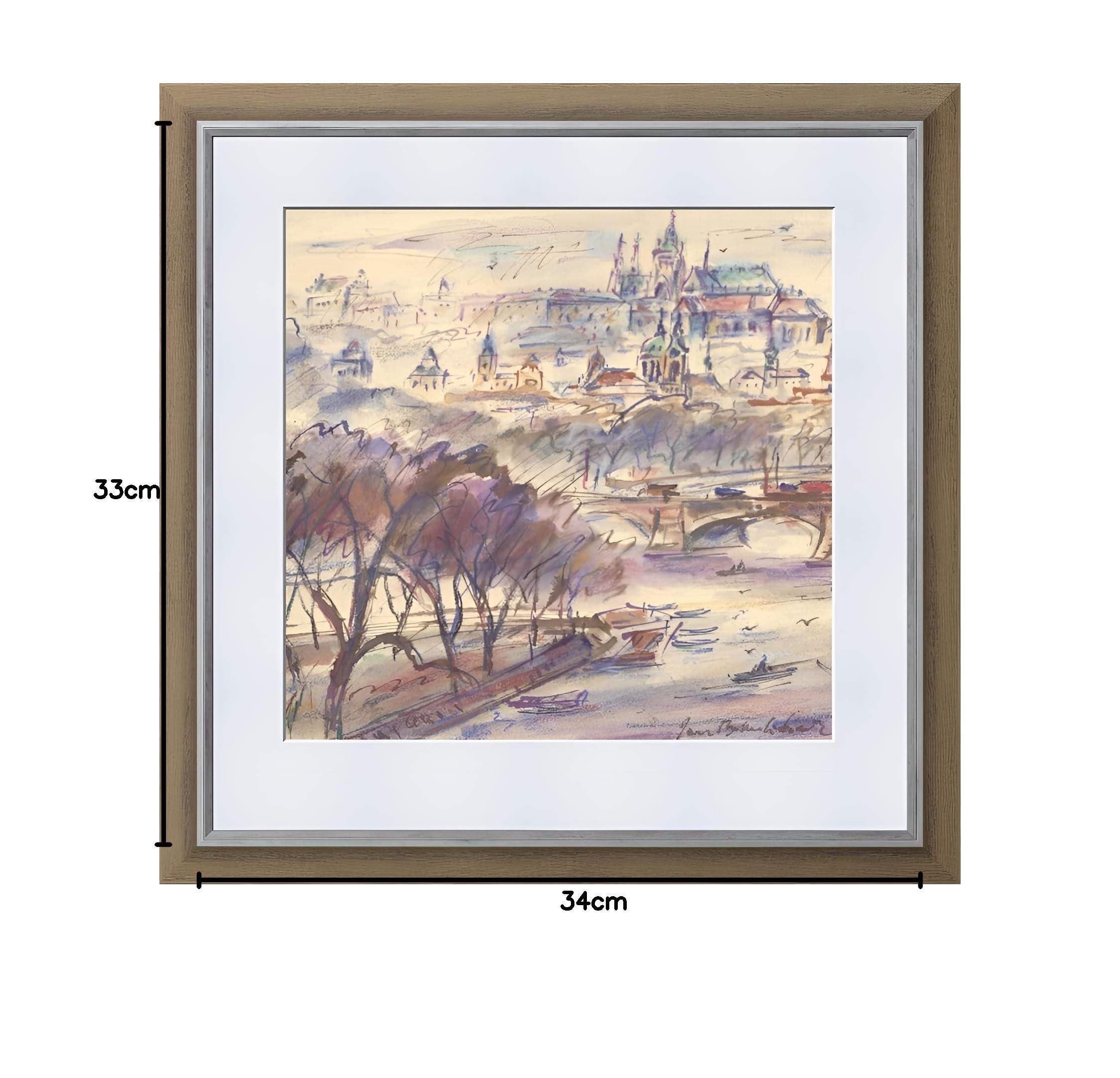 Jan B. Melichar PRAGA AQUARELL plakat | Wyspa Strzelecka i Hradczin | ręcznie robione farby akwarelowe Pragi, wyjątkowy obraz, oryginalne dzieło