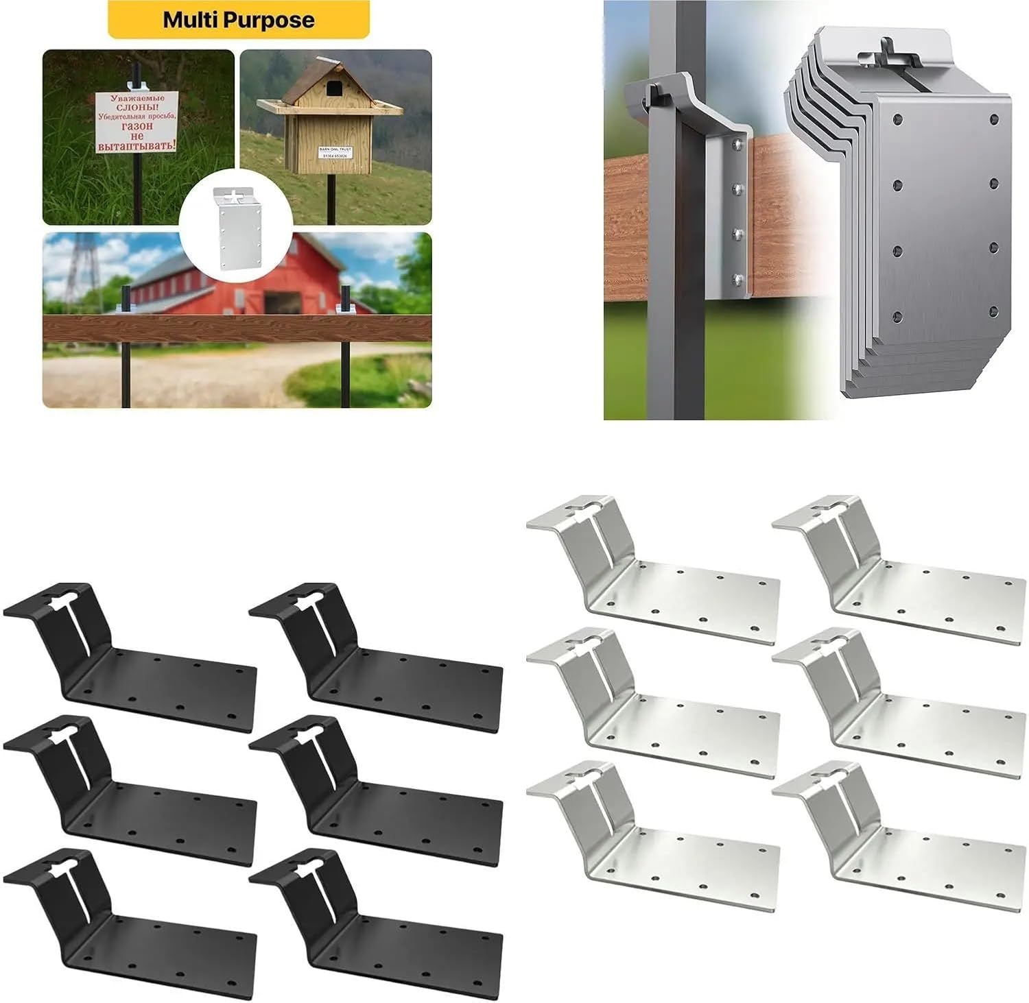 6 Pieces T Post Mounting Bracket Sturdy Silver for Plywood Birdhouse Mailbox