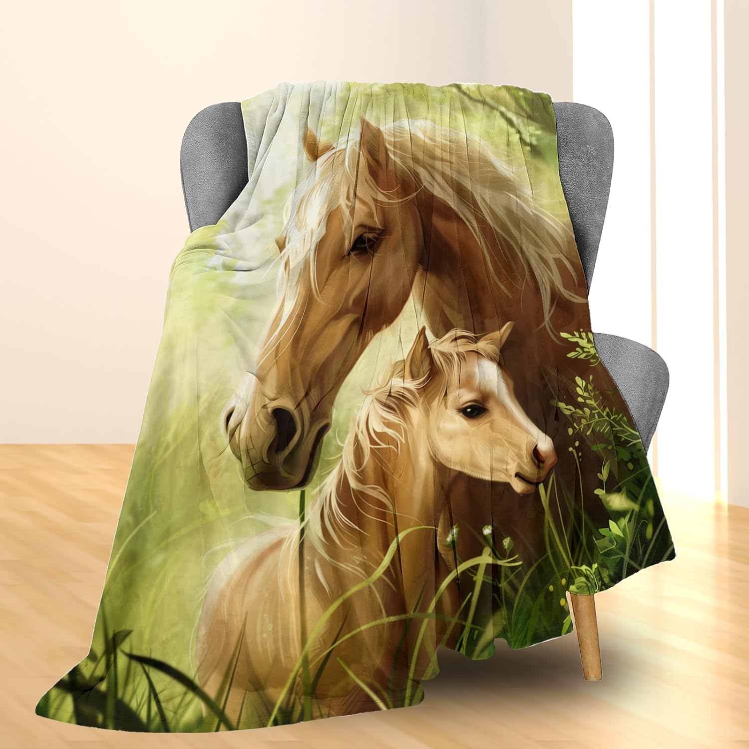 Cute Horse Blanket, Soft Warm Lightweight Animal Flannel Throw Blanket for Couch, Bed, Travel & Outdoor, Cozy Fluffy Fuzzy Blankets for Women Boys Girls, Home Decor 80×60 in