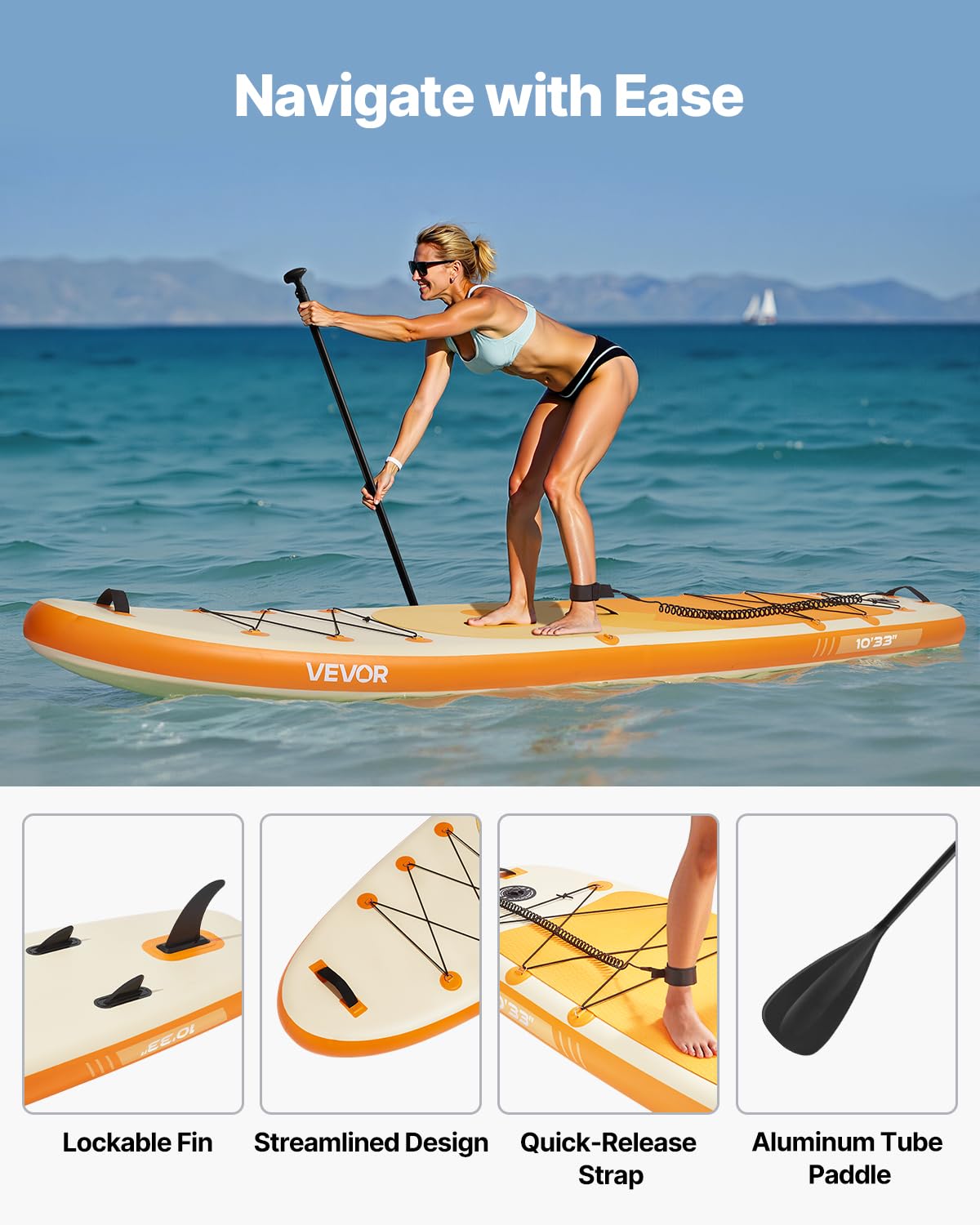 VEVOR Tavola da Paddle in Piedi 304,8 x 83,8 x 15,2 cm Tavola da Paddle SUP Ultraleggera, Tutti gli Accessori Inclusi, Pompa, Pagaia, Pinna, Zaino, Laccio per Caviglia, Cinghia, Ponte Antiscivolo
