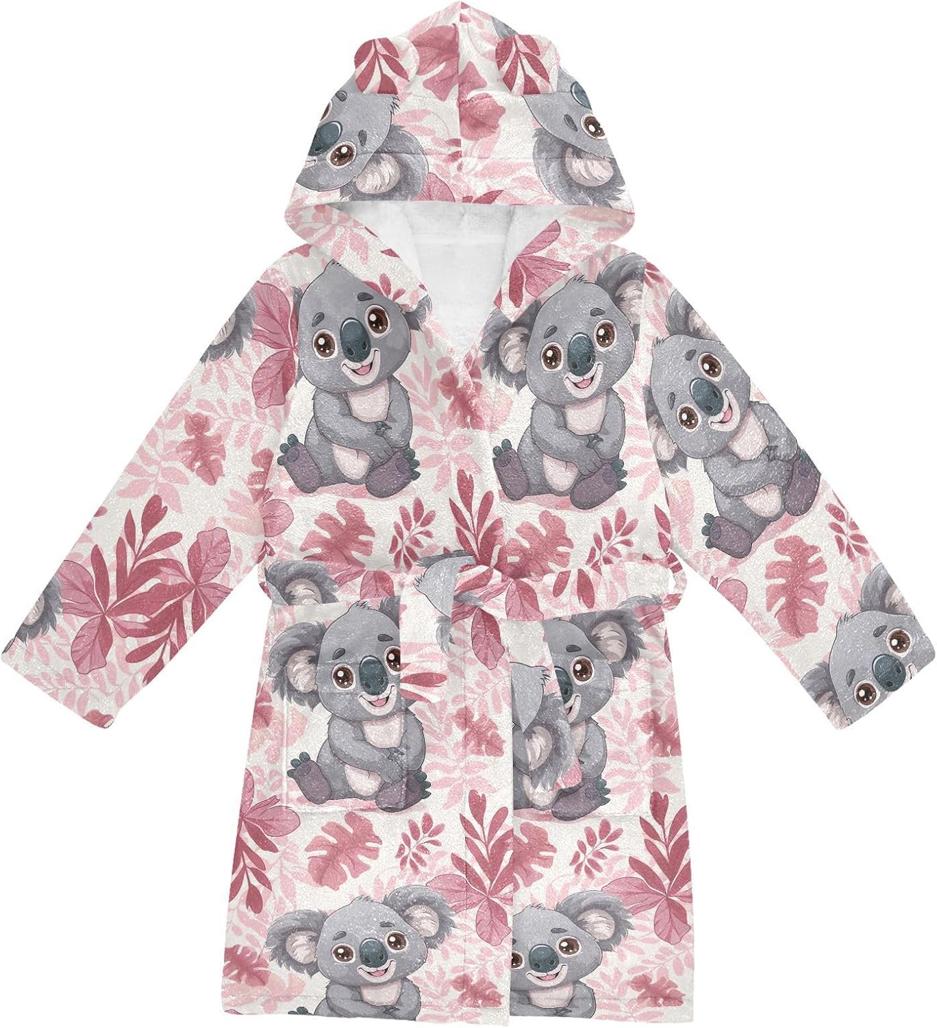 senya Tropical Pink Koala Toddler Hooded Bathrobe Kids Soft Plush Bath Towel Robes for Boys Girls 2-12 Years