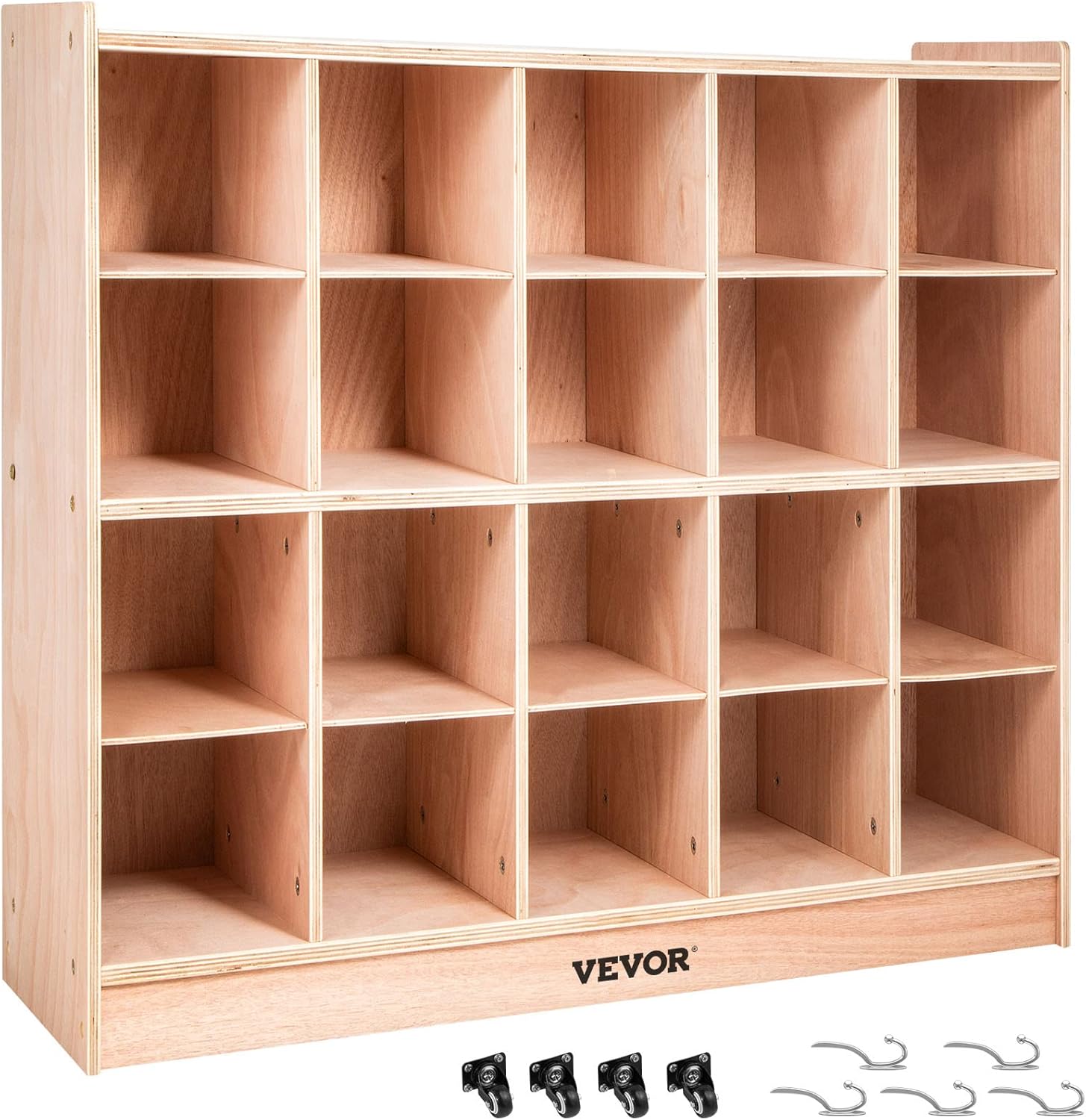 VEVOR Cubby Mobile Tray Storage Cabinet, 20-Compartment Cubby Storage Shelf, Cubby Storage Cabinet 4 x 5, Classroom Cubbies, Classroom Furniture for Home, Daycare and Preschool, Natural