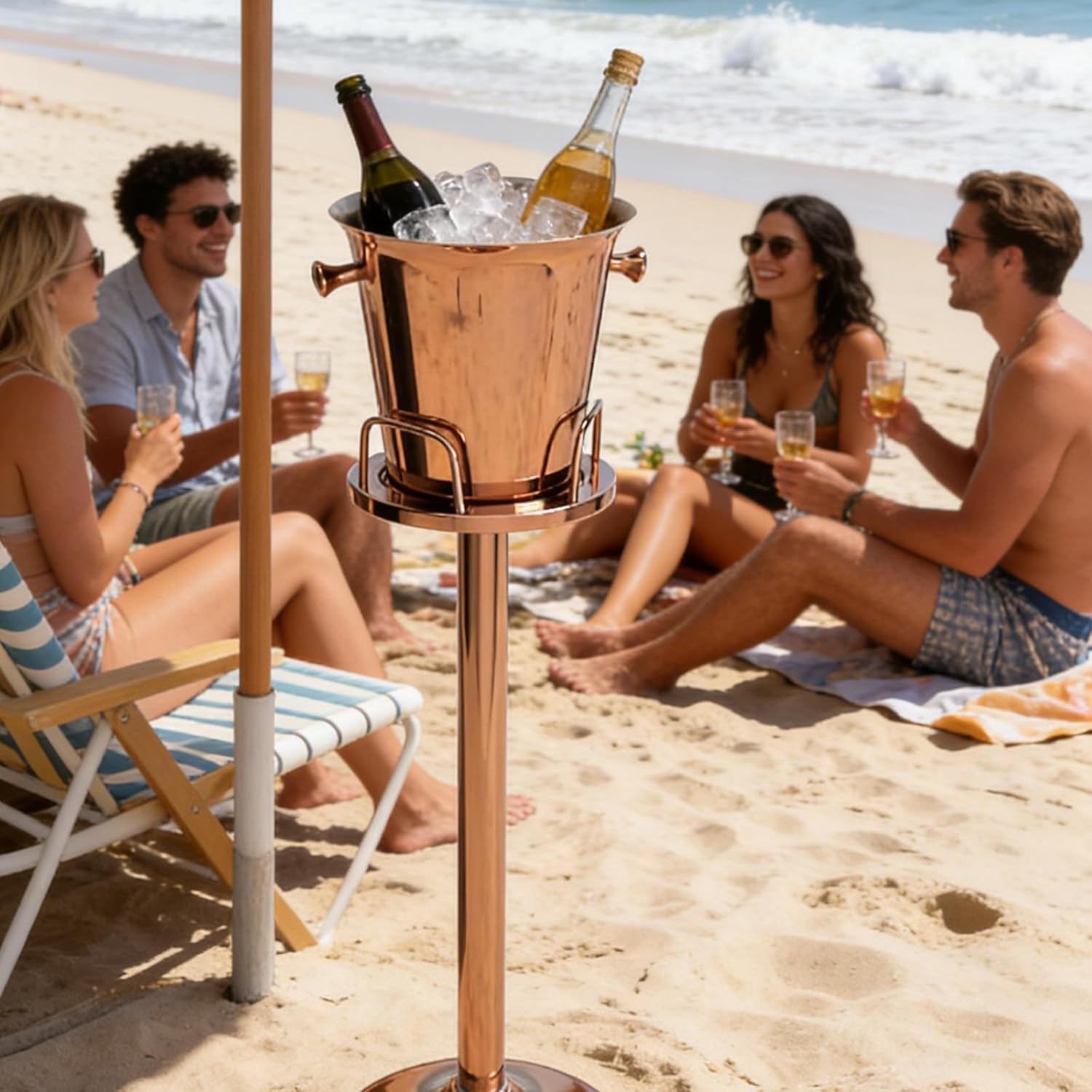 Champagne Bucket with Stand, Wine Bucket Stand with 5L Bucket, Stainless Steel Standing Ice Buckets for Weddings, Home Bar & Bridal Showers (Rose Gold, 1 Pack) - Image 7