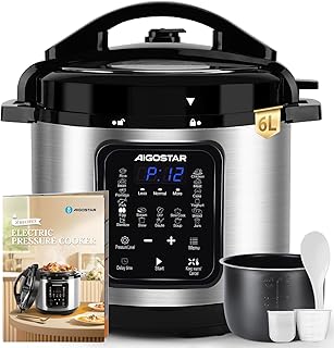 Aigostar Multifunctional Programmable Electric Cooker 6 Litres, 18 Menus, Programmable 24 Hours, LED Touch Panel, Non-Stic…