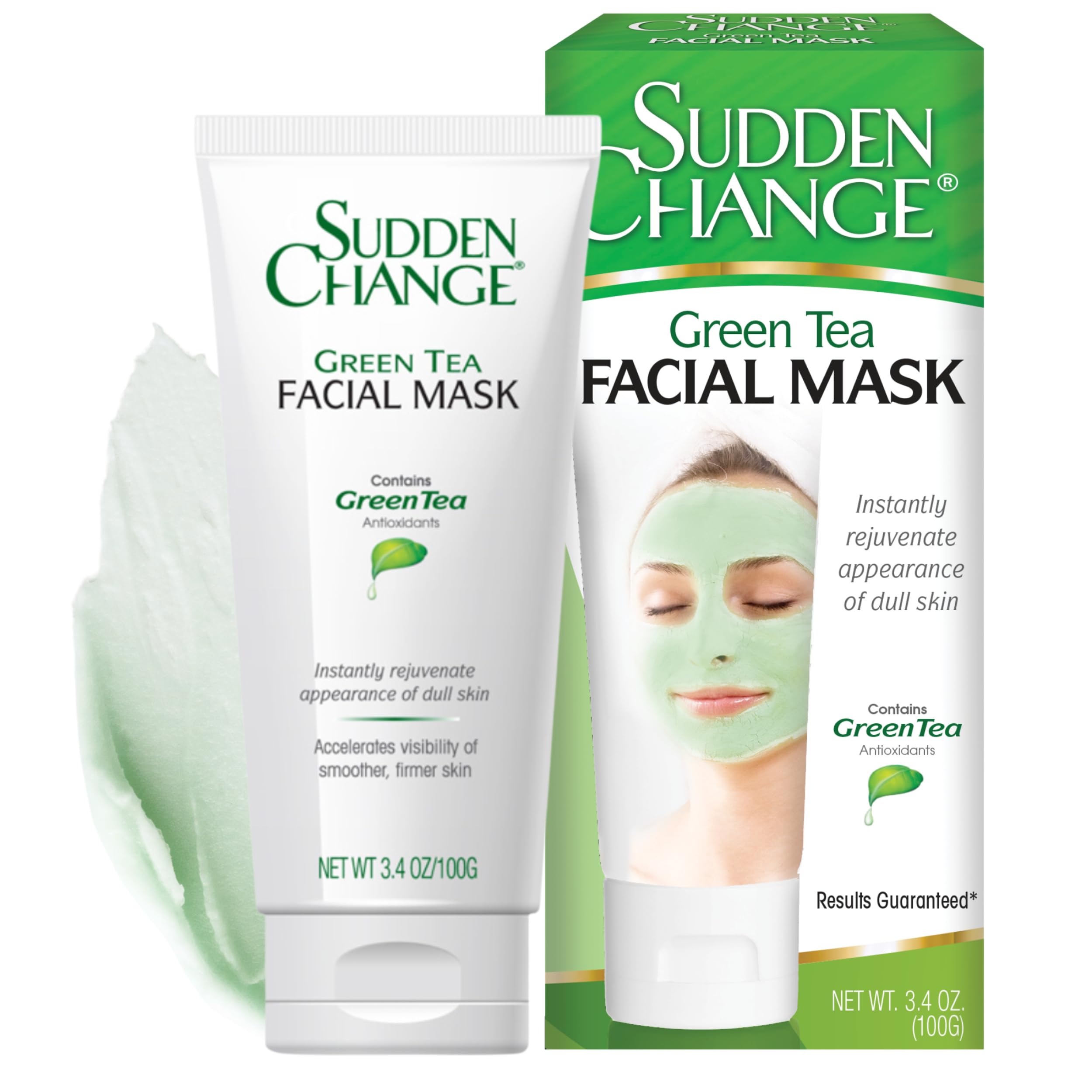 Sudden Change Green Tea Facial Mask – Diminish Wrinkles, Puffiness & More - Improve Texture, Purify Pores & Remove Excess Oil – Made with Antioxidants - Cooling Sensation for Relaxation (3.4 oz)