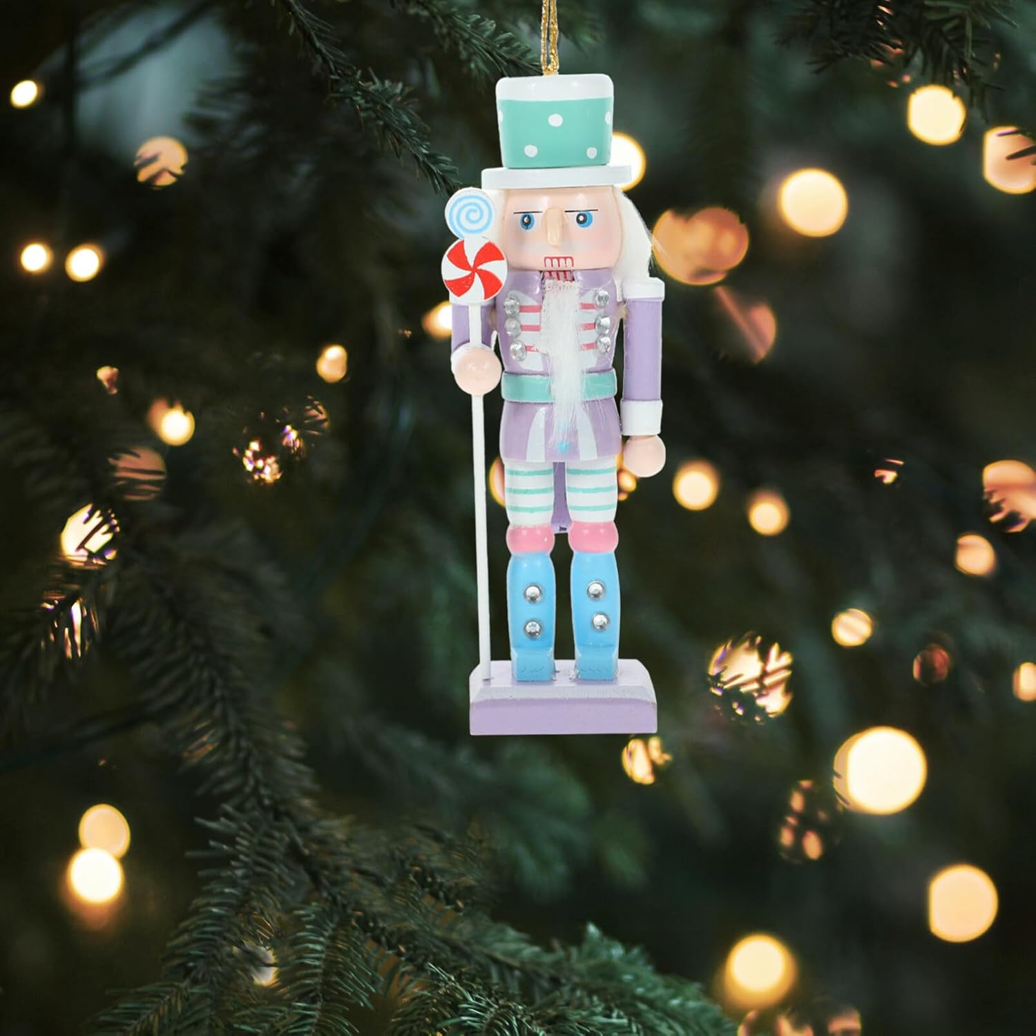 4pcs Christmas Nutcracker Hanging Ornaments Xmas Wooden Walnut Soldier Figures Holiday Wood Puppets Dolls Pendant Ornaments Statue for Xmas Holiday Home Christmas Decor