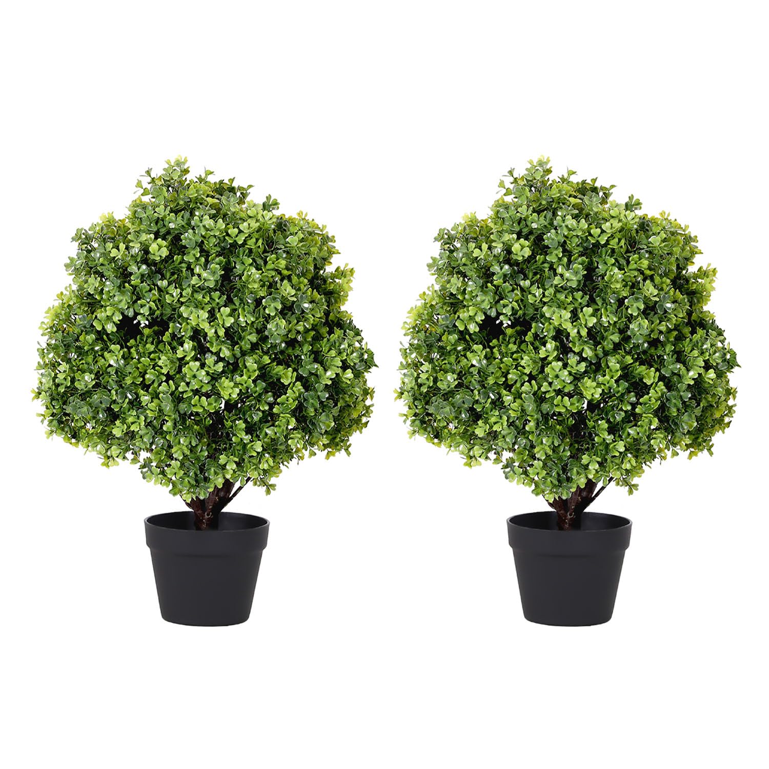 THE BLOOM TIMES 2ft Faux Boxwood Plants Outdoor Set of 2, Topiary Balls Artificial Outside Trees, 24" UV Resistant Fake Greenery Bushes & Shrubs for Front Porch Planter