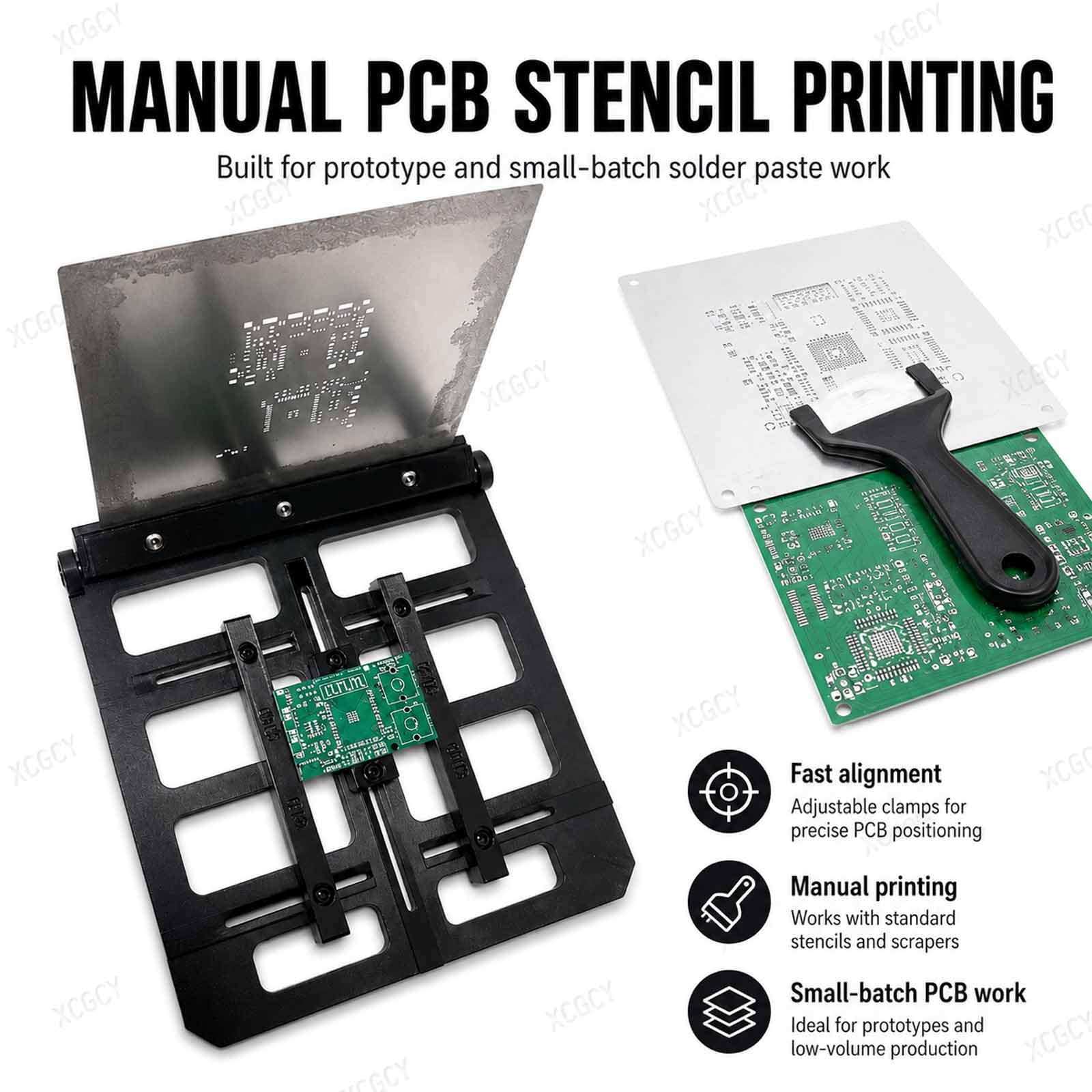 Drukarka szablonów z siatki stalowej, stół do drukowania pasty lutowniczej, ręczna drukarka PCB do płyt do 150 × 150 mm, regulacja 0,8-1,6 mm, dla 100x100mm