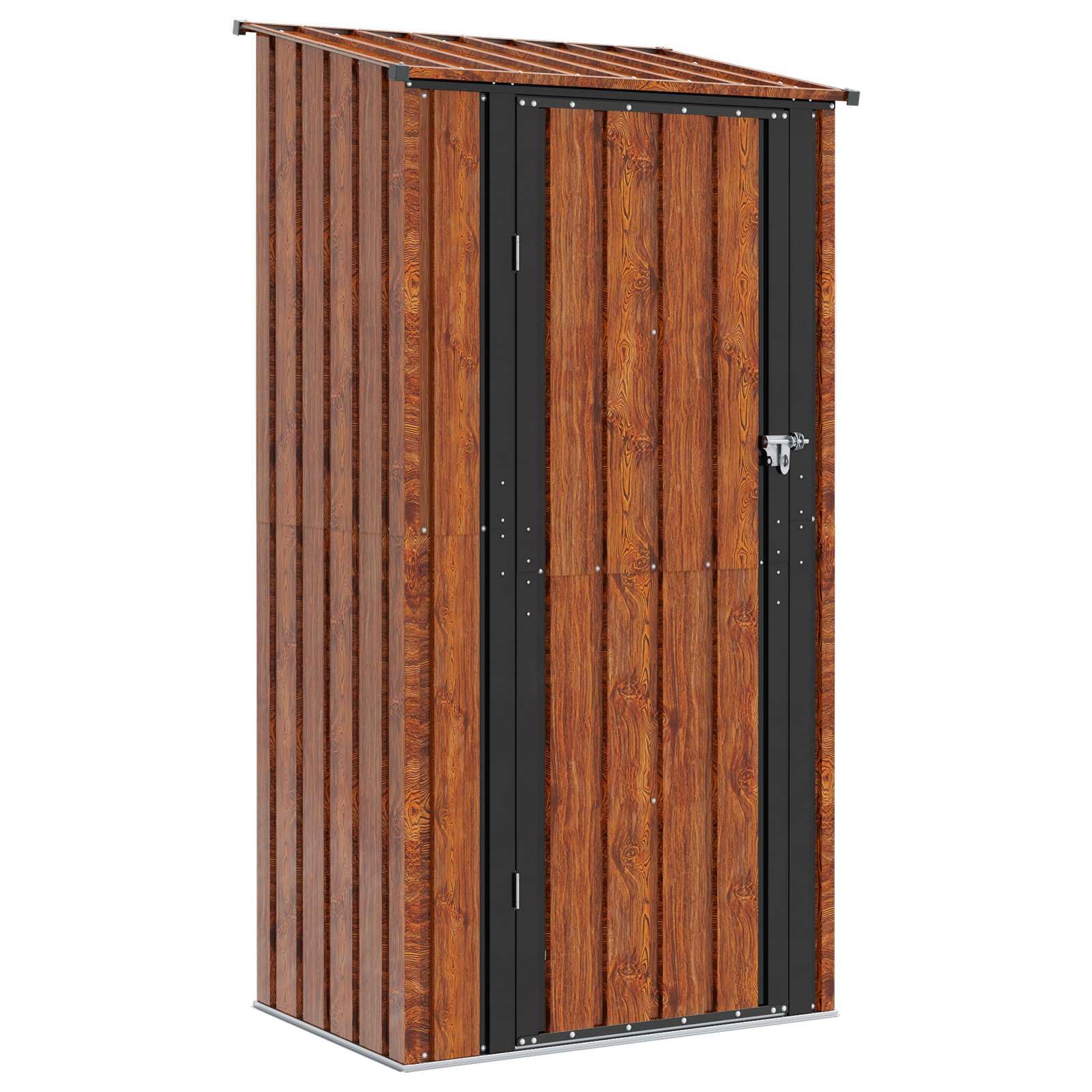 Caseta de jardín de metal 103 x 74 x 200 cm marrón con cerradura y techo inclinado para exteriores