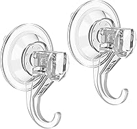 VIS'V Heavy Duty Clear Suction Cup Hooks for Shower - Removable Reusable Small Hooks, Holds 6.6 lbs, 2 Pack